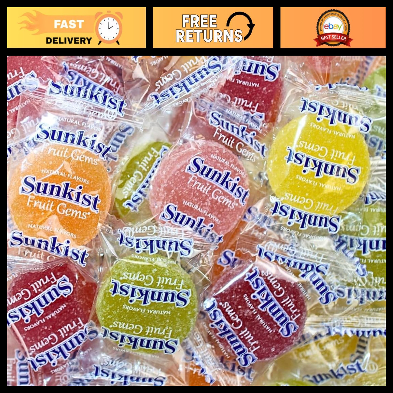 Assorted Citrus Fruit Gems Candy - 12oz Bulk Bag, 32 Count, Sweet Treats