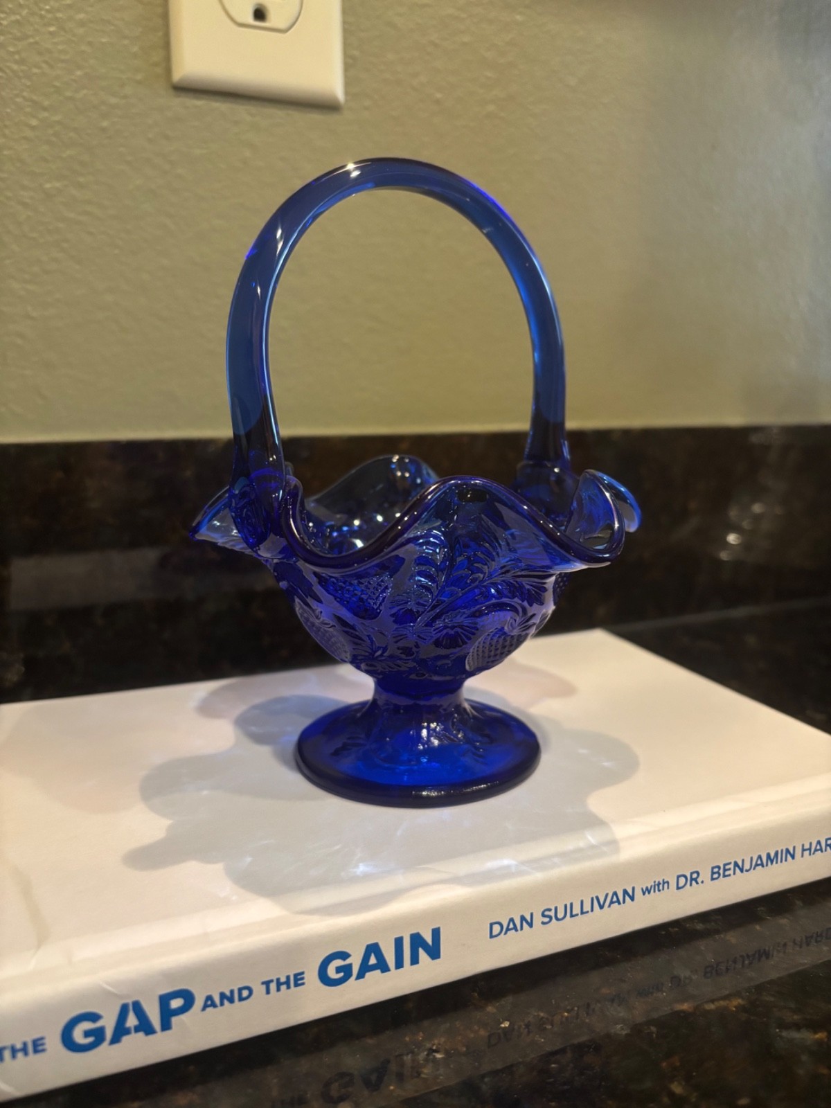 Fenton Glass Company Cobalt Blue Scalloped Bride Basket with Strawberry Pattern Fenton Glass Company Cobalt Blue Scalloped Bride Basket with Strawberry Pattern