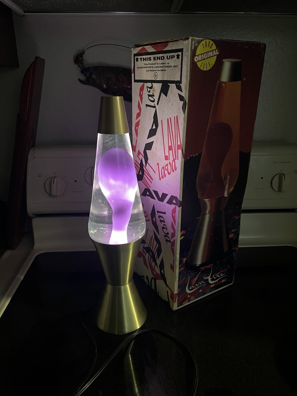 VTG 1996 Lava Lite Lamp Purple Wax Clear Liquid. Gold Brass Base/ Cap + 102 Box VTG 1996 Lava Lite Lamp Purple Wax Clear Liquid. Gold Brass Base/ Cap + 102 Box