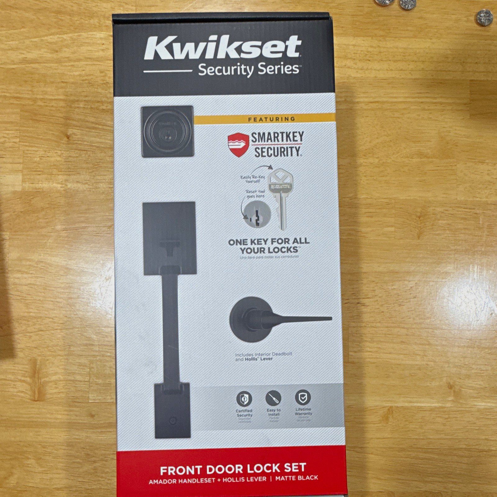 Kwikset Amador Handleset w/ Hollis Lever, SmartKey Rekeying, Matte Black Kwikset Amador Handleset w/ Hollis Lever, SmartKey Rekeying, Matte Black