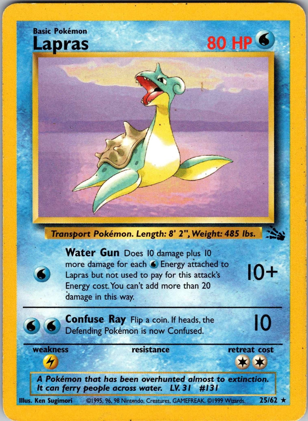 Lapras 25/62 Fossil Unlimited Non-holo MP or Better