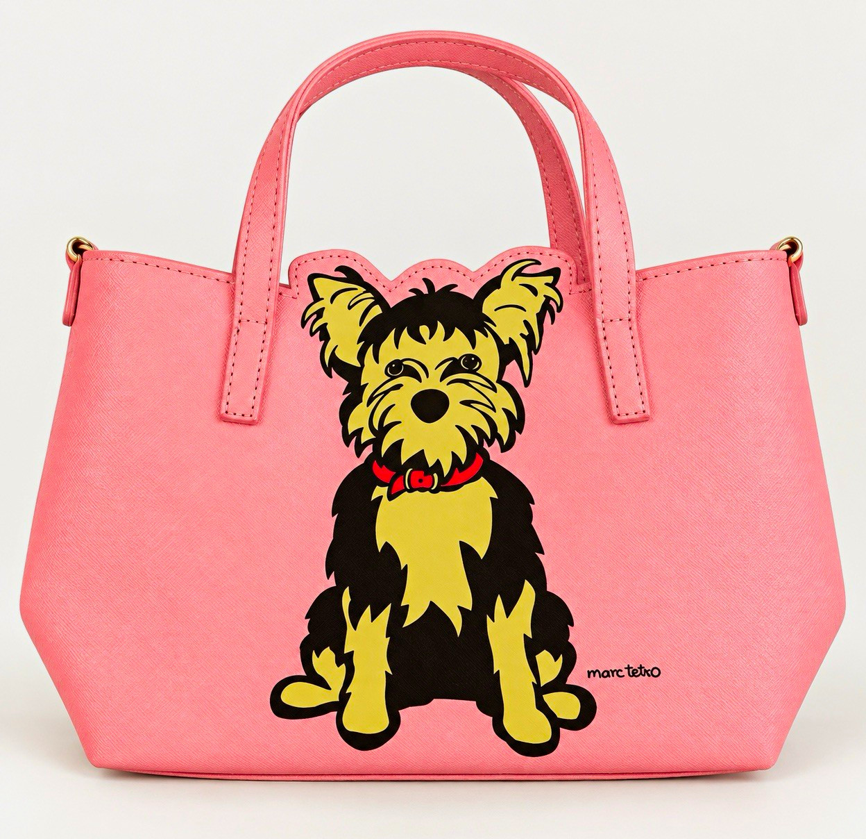 Marc Tetro Pink Dog Applique Small Tote Zip Top w/ Wristlet