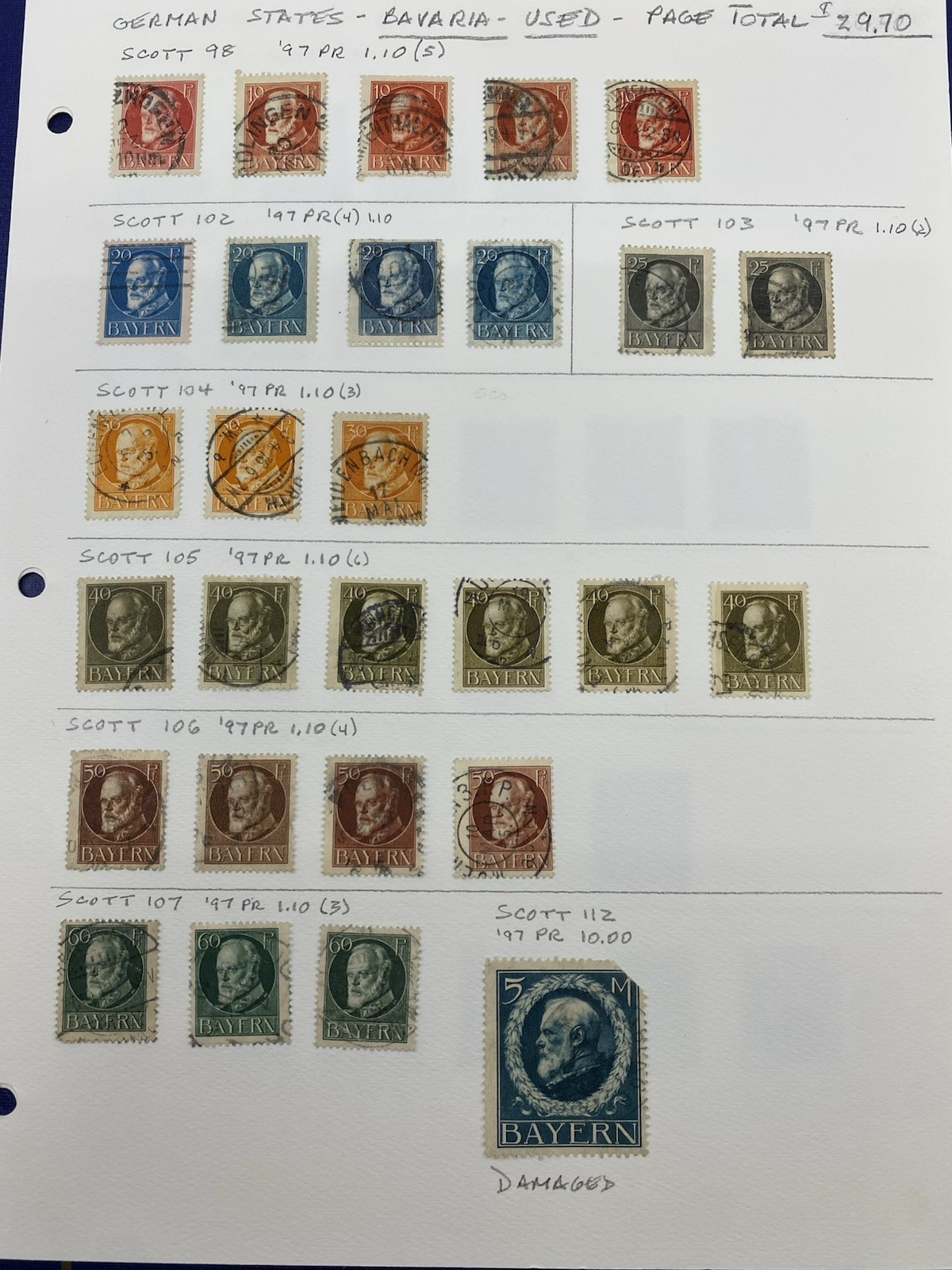 Germany States, Bavaria, Used - hinged on one album page, 1916- 1920 Germany States, Bavaria, Used - hinged on one album page, 1916- 1920