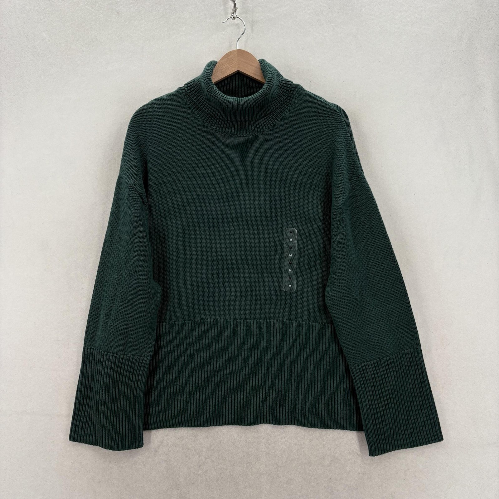 Gap Sweater Womens Medium Green 100% Cotton Turtleneck Relaxed Knit Pullover NWT