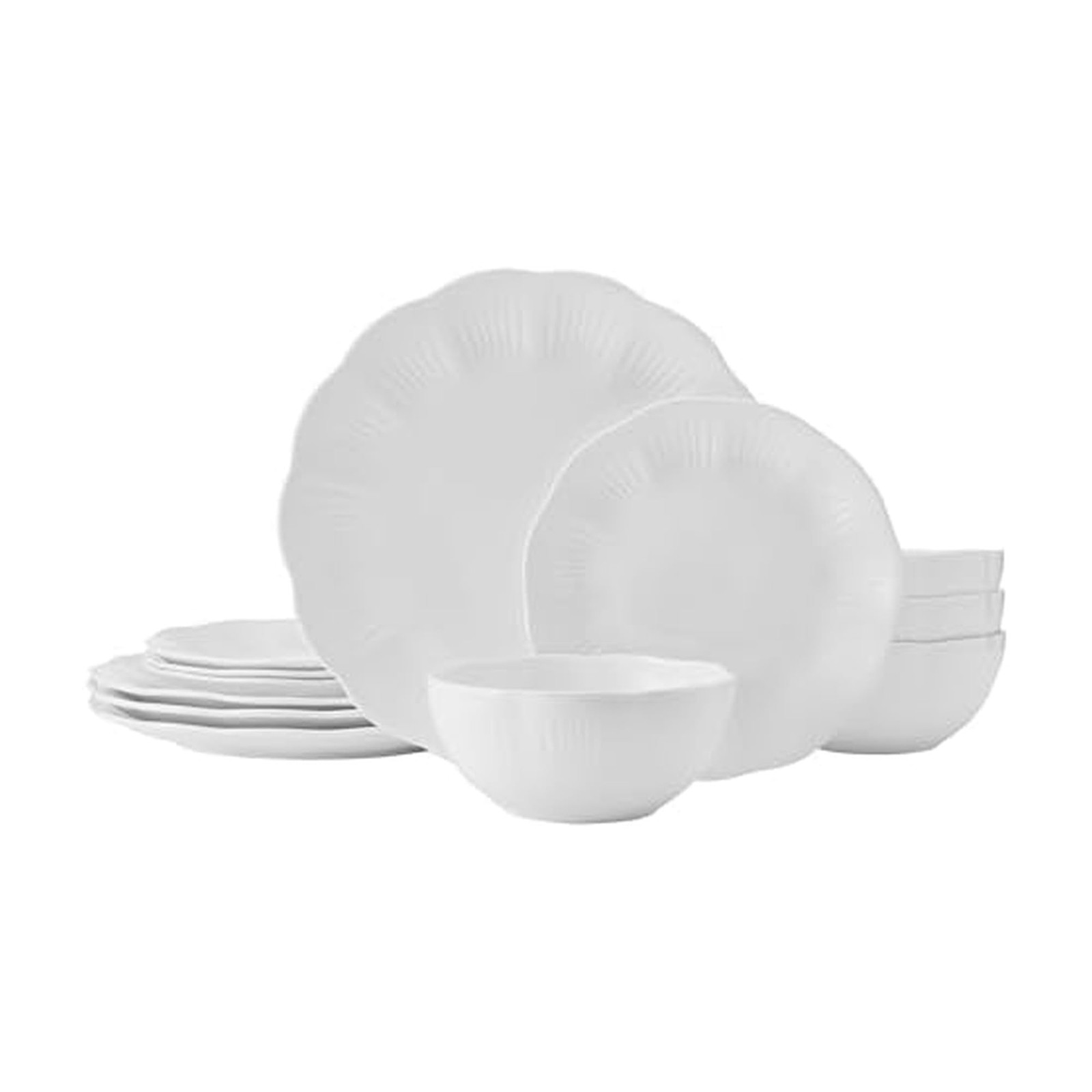 Mikasa Flora 12pc Scalloped Bone China Dinnerware Set, Service for 4, White Mikasa Flora 12pc Scalloped Bone China Dinnerware Set, Service for 4, White