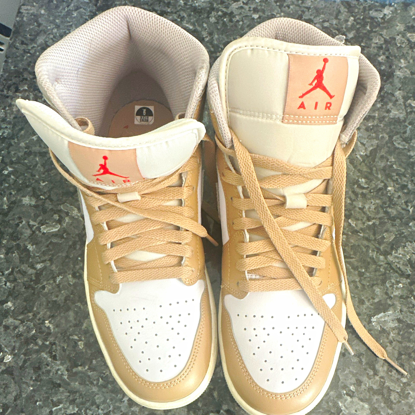Jordan Air Jordan 1 Mid Tan/White/Gray/Red Mid Top Lace-Up Colorblock Men
