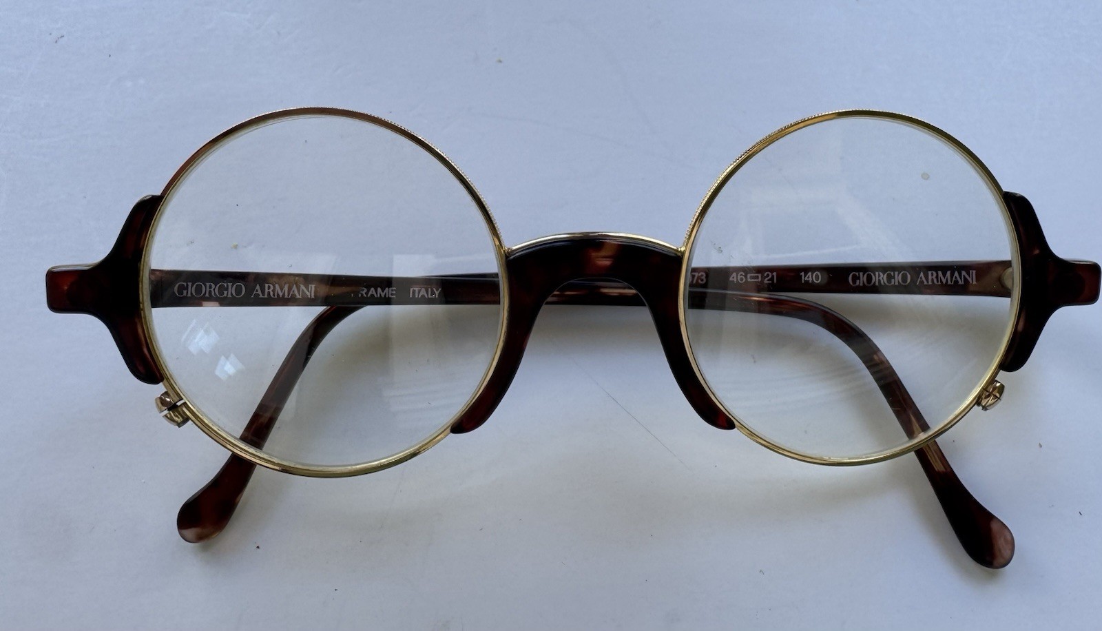 Vintage Giorgio Armani 326 Tortoise Gold Round Eyeglasses Frame Italy 46[]21 140