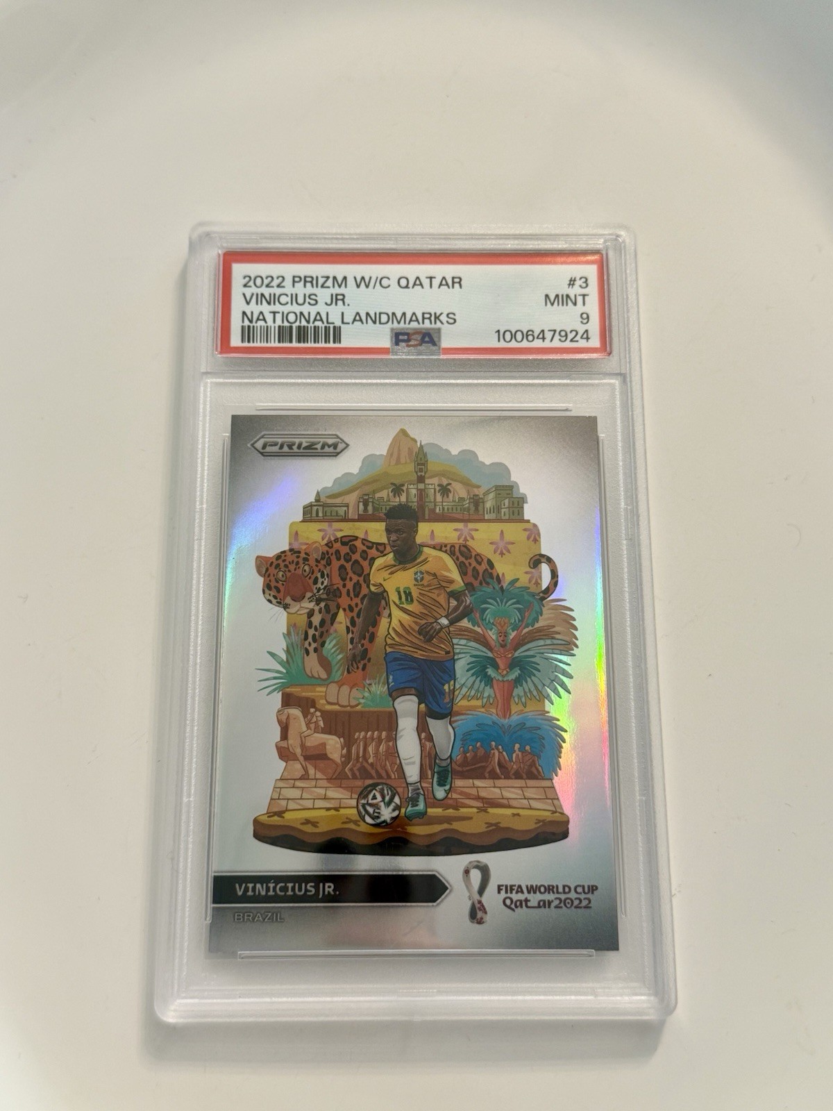 Panini 2022 Prizm World Cup Qatar National Landmarks Vinicius Jr #3 PSA 9 Brazil