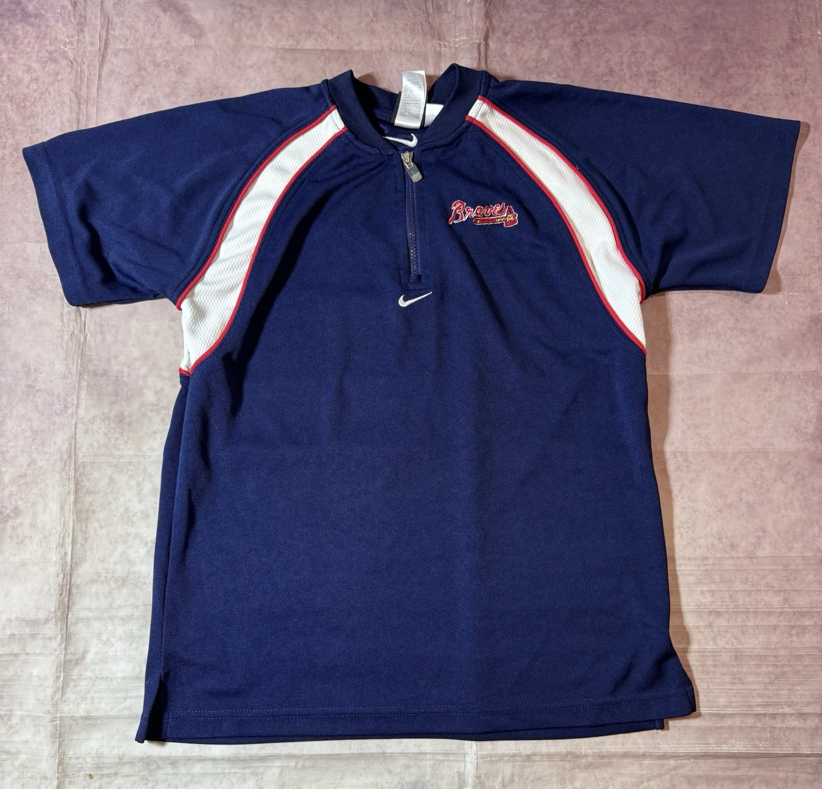 Vtg Nike Team Atlanta Braves Warmup Shirt Logo Center Swoosh Youth Large 16/18 Vtg Nike Team Atlanta Braves Warmup Shirt Logo Center Swoosh Youth Large 16/18
