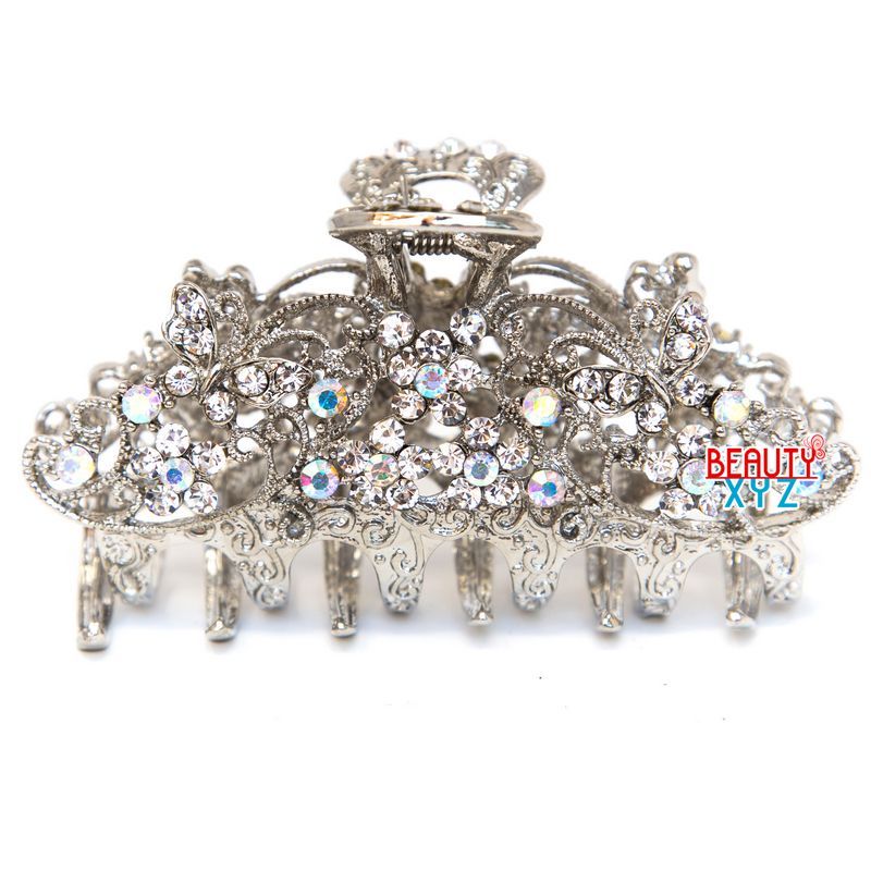 Medium antique style silver metal Butterfly Rhinestones Crystal hair claw Clip Medium antique style silver metal Butterfly Rhinestones Crystal hair claw Clip