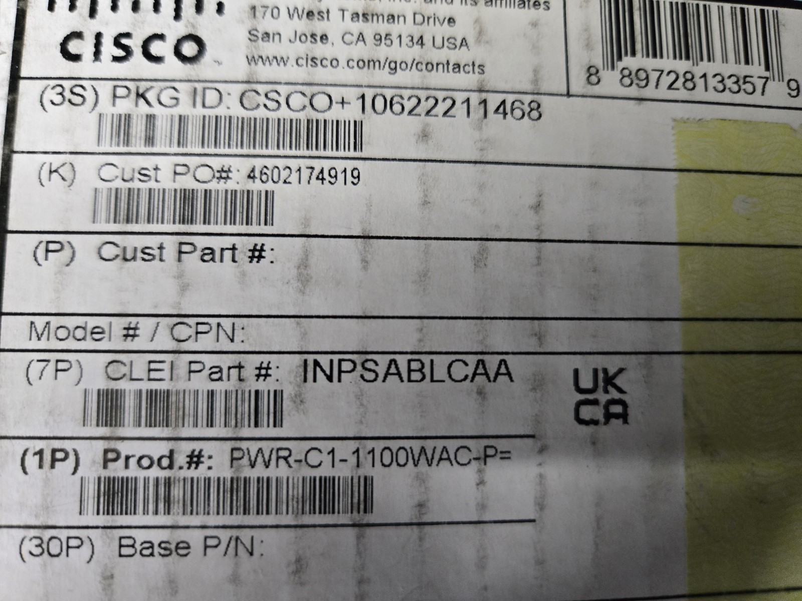 Cisco Catalyst PWR-C1-1100WAC-P= 1100W AC Power Supply New