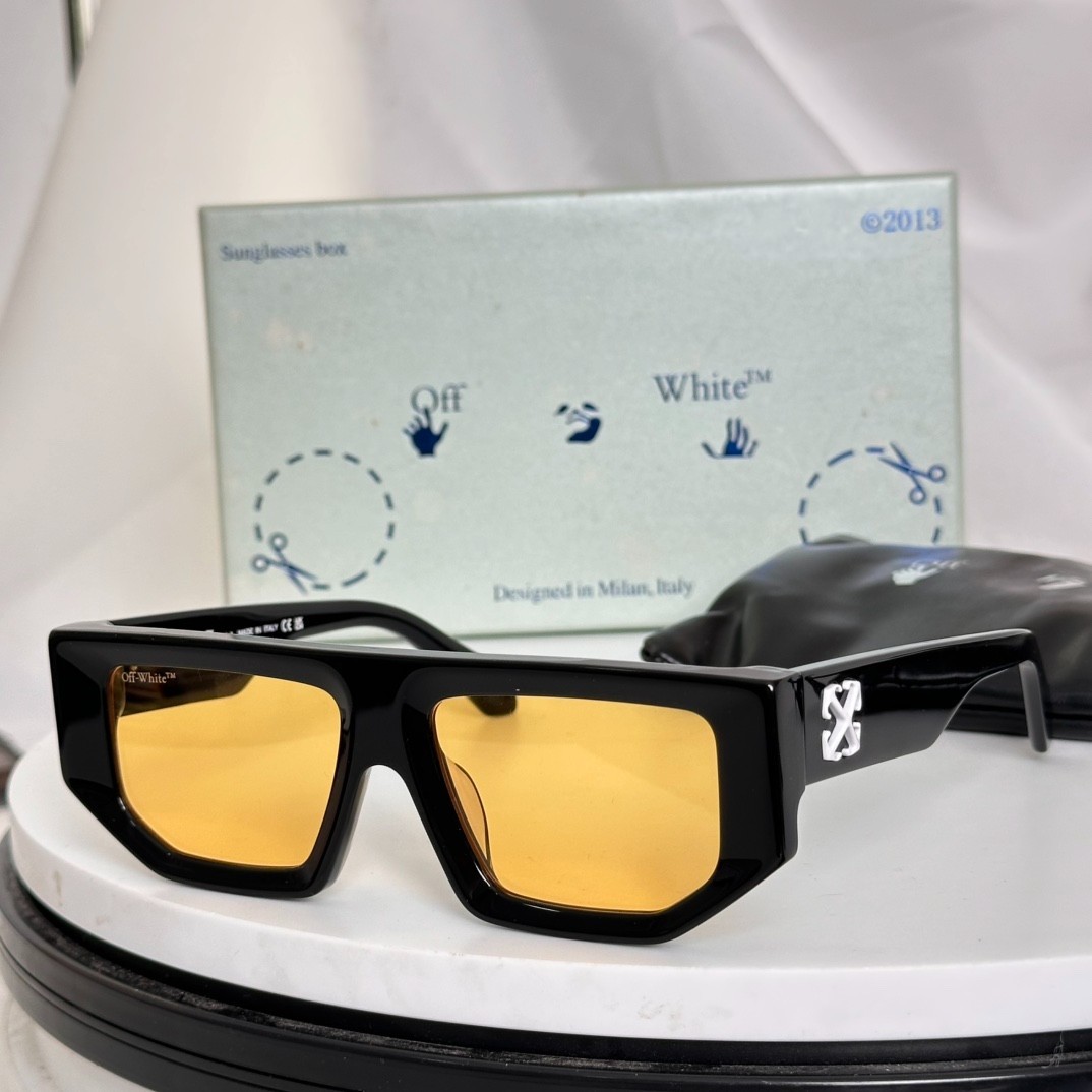 Off‑White OERI013F Unisex Sunglasses 53‑17‑145 Black Frame Yellow Lens Off‑White OERI013F Unisex Sunglasses 53‑17‑145 Black Frame Yellow Lens