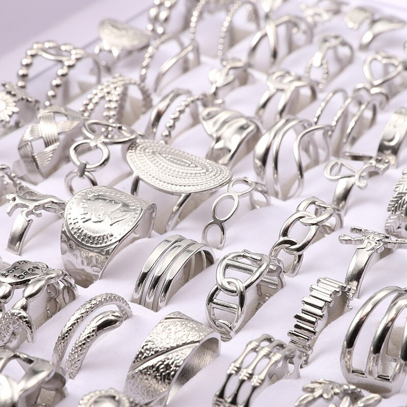 Wholesale 20pcs/Lot Vintage Titanium Steel Adjustable Men\'s Women\'s Ring Jewelry