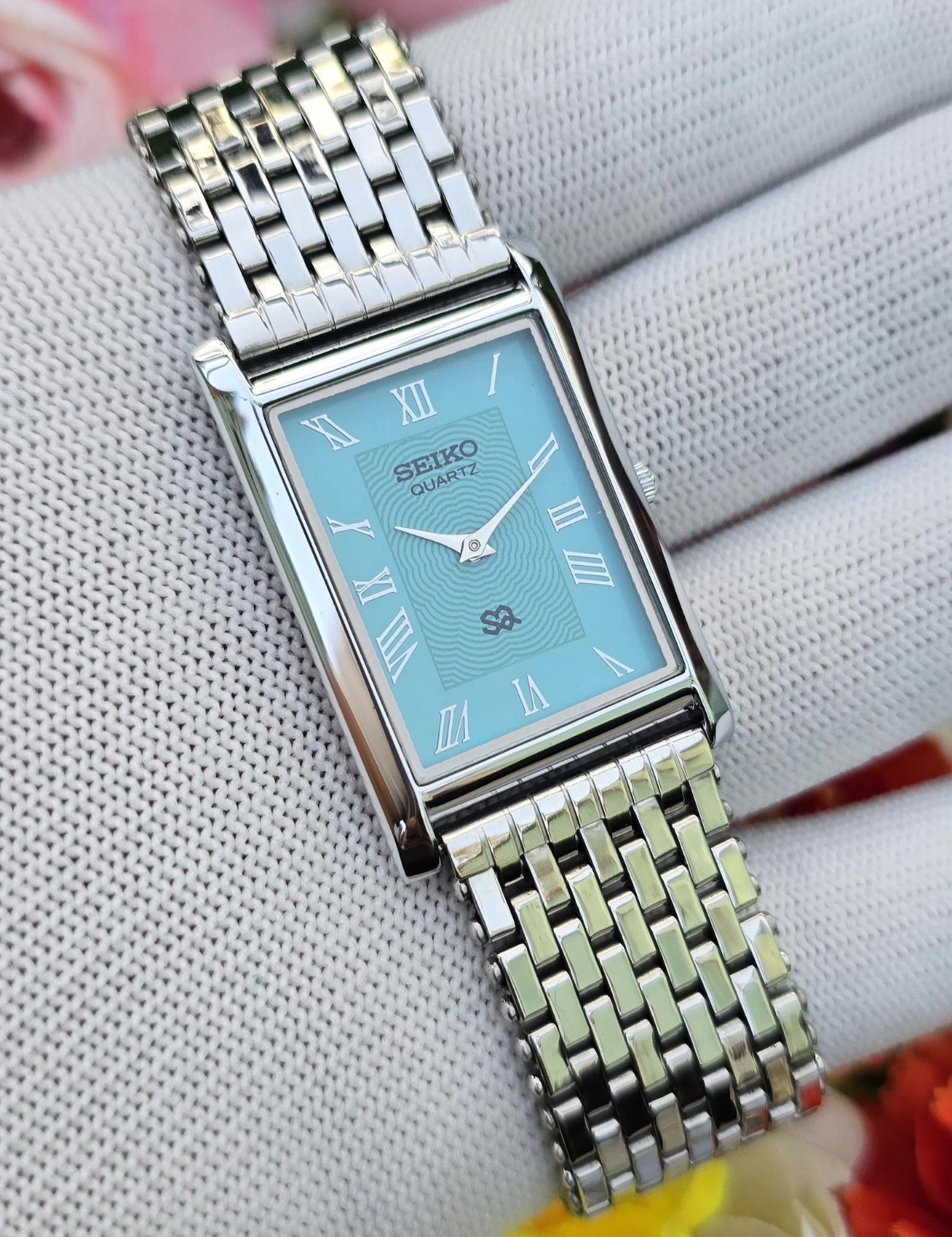 Vintage Quartz Tank Slim Men's Rectangular Japanese Watch Roman Numeral Dial