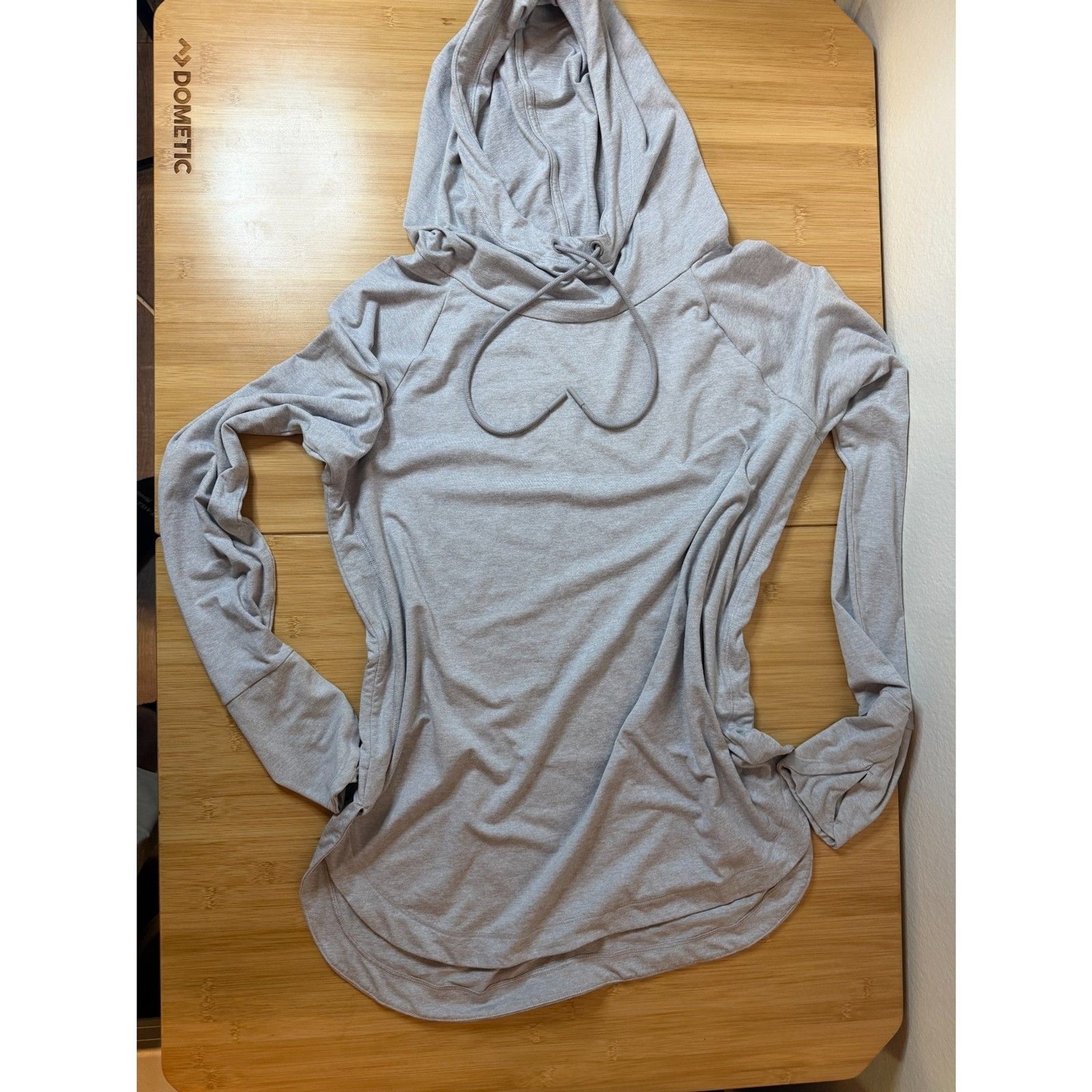 Athleta Uptempo Hoodie Sweatshirt Heather Gray Funnel Neck Thumbholes Medium