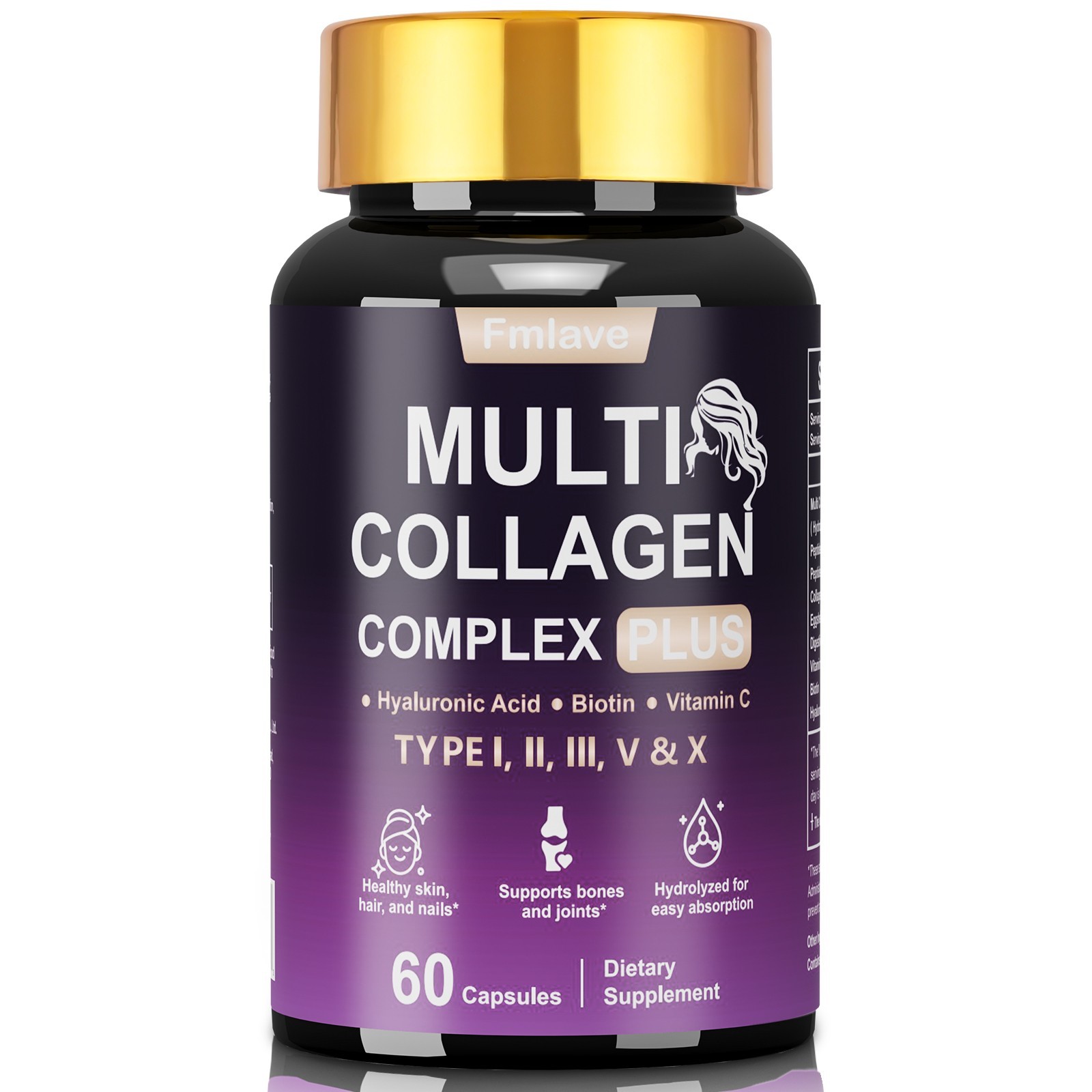 Multi Collagen Capsules Type I, II, III, V, X Hyaluronic Acid + Vit C Anti-Aging