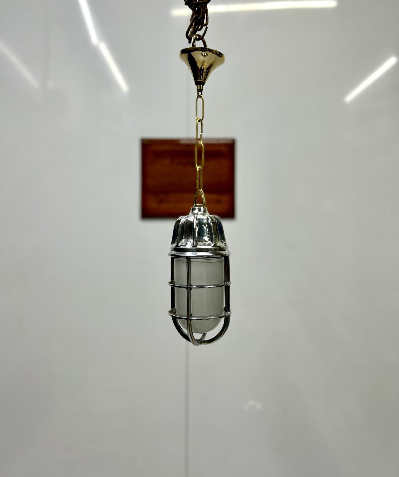 Set of 2 Antique Style Marine Hanging Lamp Caged Aluminum Brass Chain Fixture