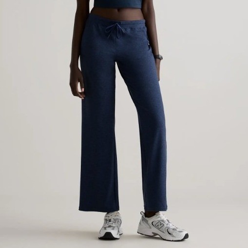 NEW Quince Flowknit Wide Leg Pants Women L Heather Navy Blue Yoga Soft Lounge