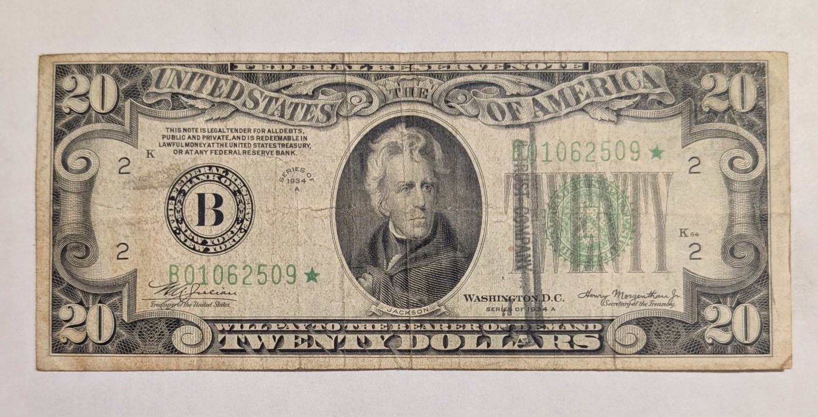 1934 A NEW YORK $20 DOLLAR FEDERAL RESERVE STAR NOTE 1934 A NEW YORK $20 DOLLAR FEDERAL RESERVE STAR NOTE