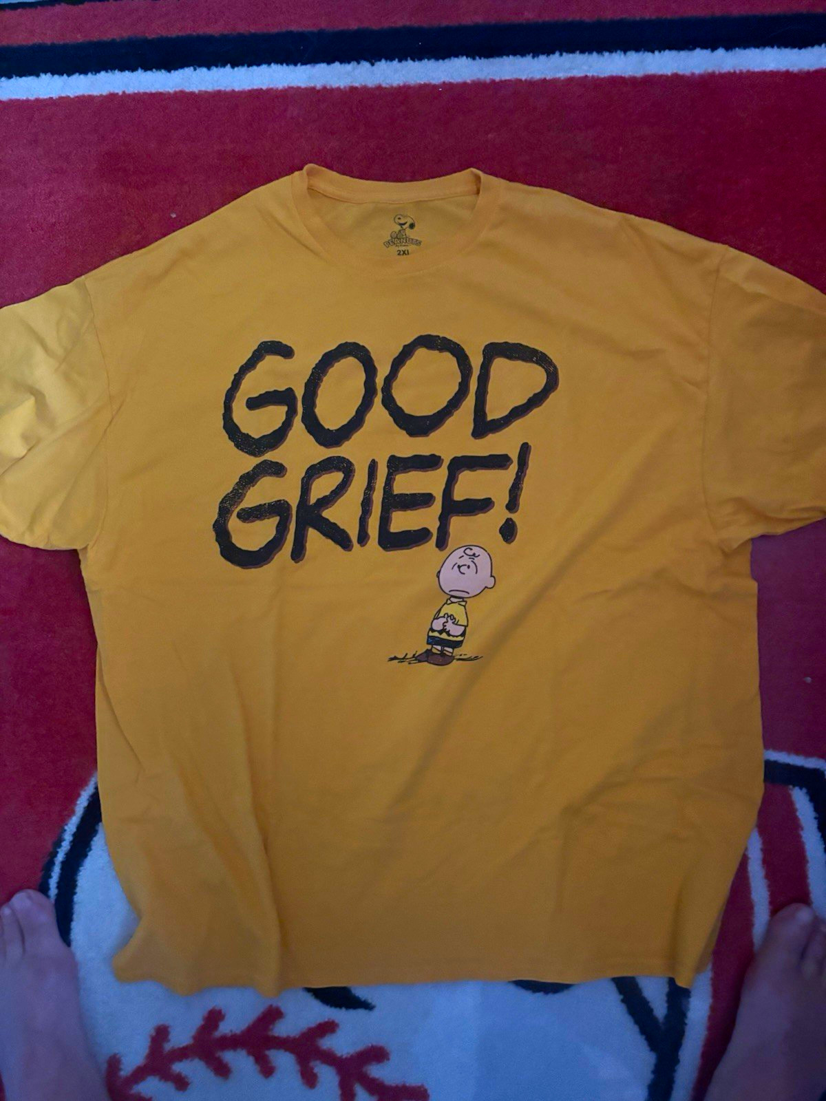 Peanuts Men\'s Yellow Short Sleeve Crew Neck T-Shirt Good Grief Charlie Brown 2XL Peanuts Men\'s Yellow Short Sleeve Crew Neck T-Shirt Good Grief Charlie Brown 2XL