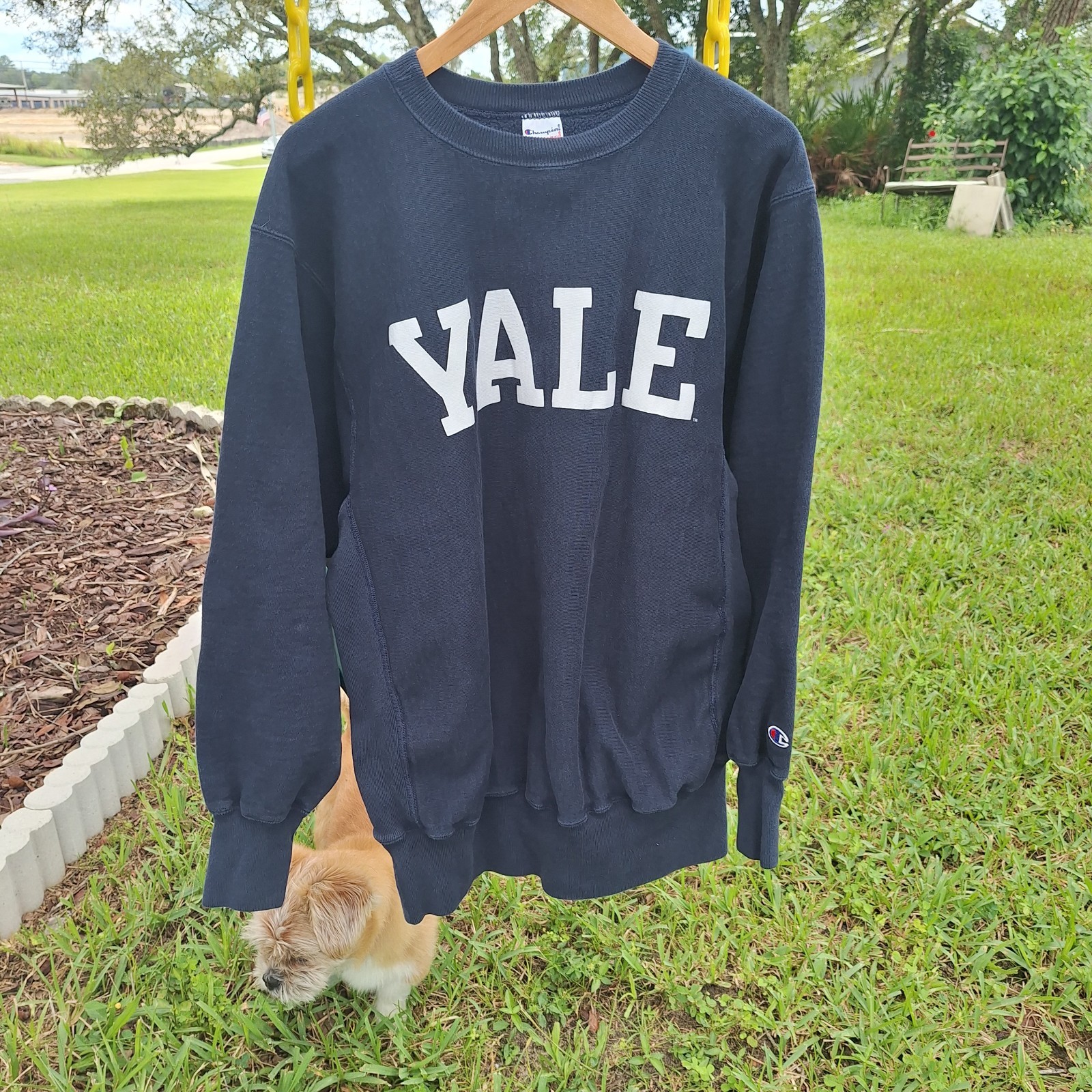 Vintage 90s Yale University Champion Reverse Weave Navy Sweatshirt Size XL 