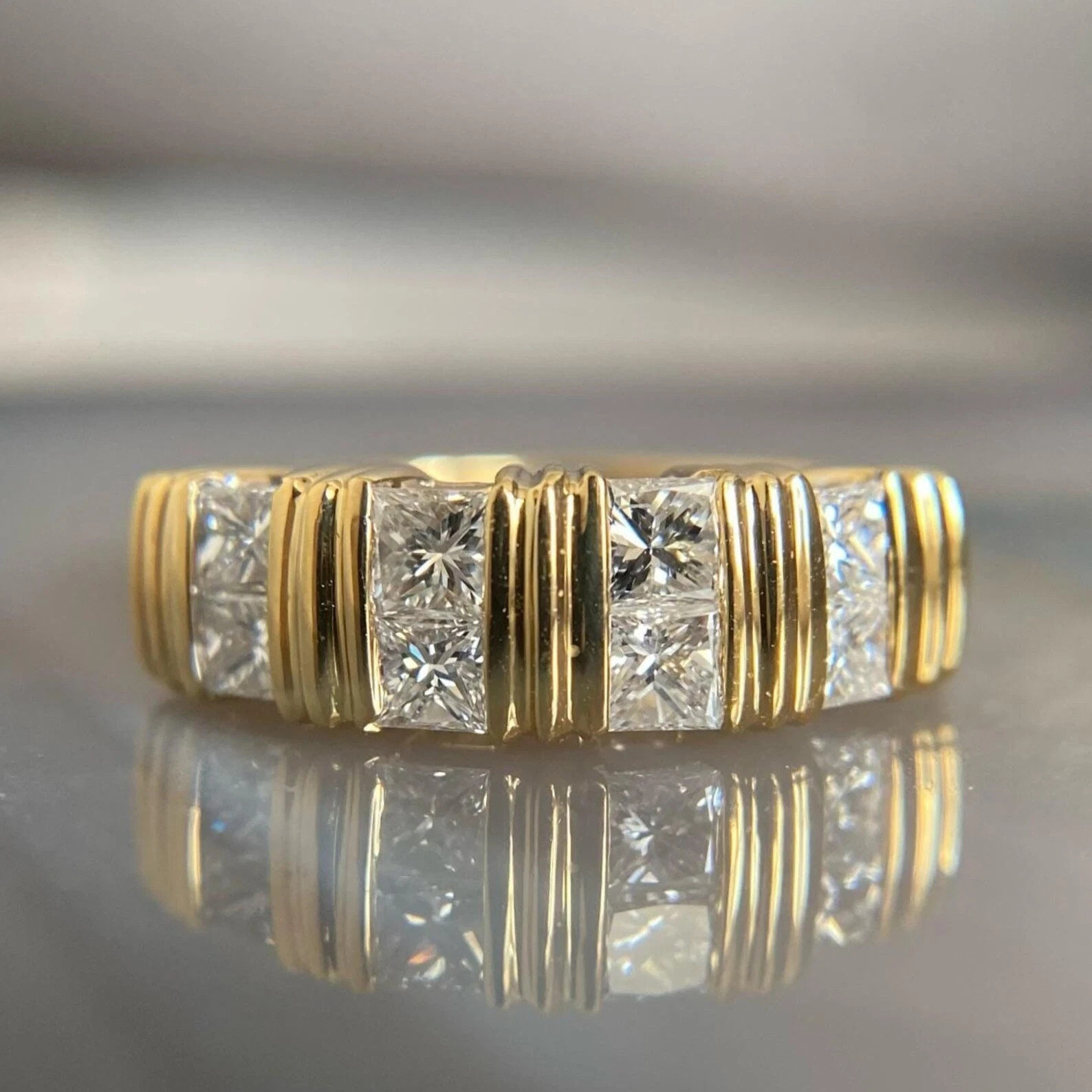2.20Ct Princess Cut Lab Created Diamond Anniversary 14K Yellow Gold Finish Ring