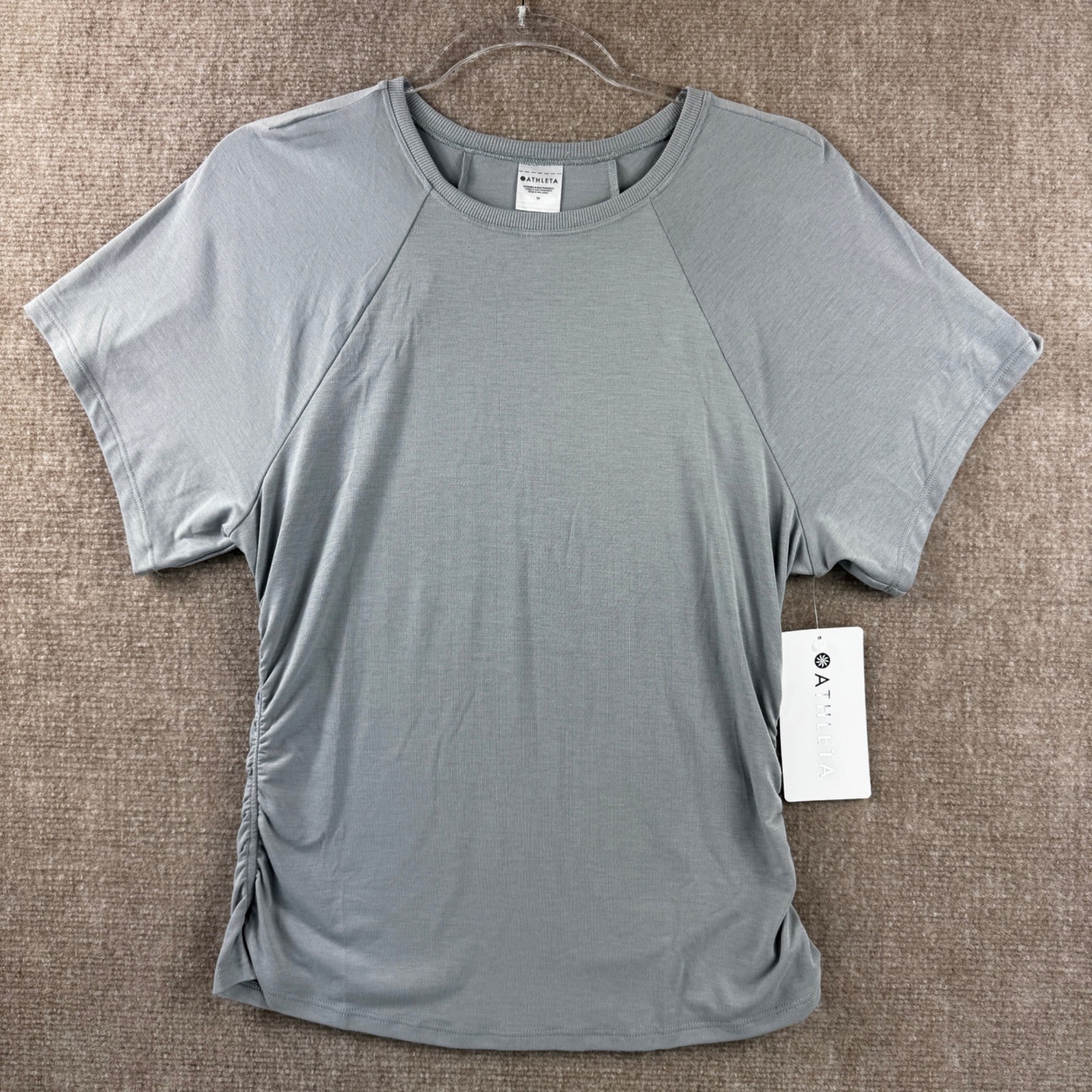 Athleta With Ease Cinch Short Sleeve Tee Womens M Gray Athleisure Clean Girl NWT