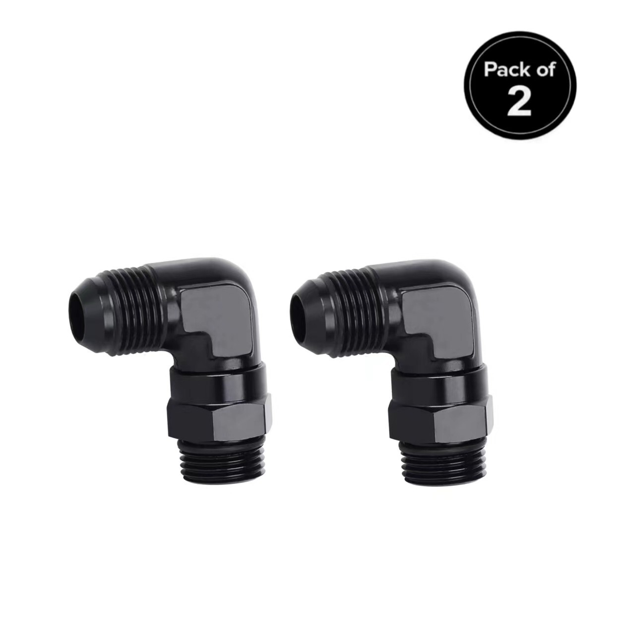LokoCar 8AN Male to 8AN ORB Male Swivel Adapter Fitting 90° Degree Black 2Pcs