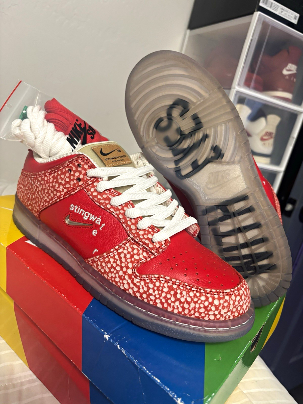 Nike SB Dunk Low OG QS Stingwater Red Chill Skate Shoes US 9.5 Men
