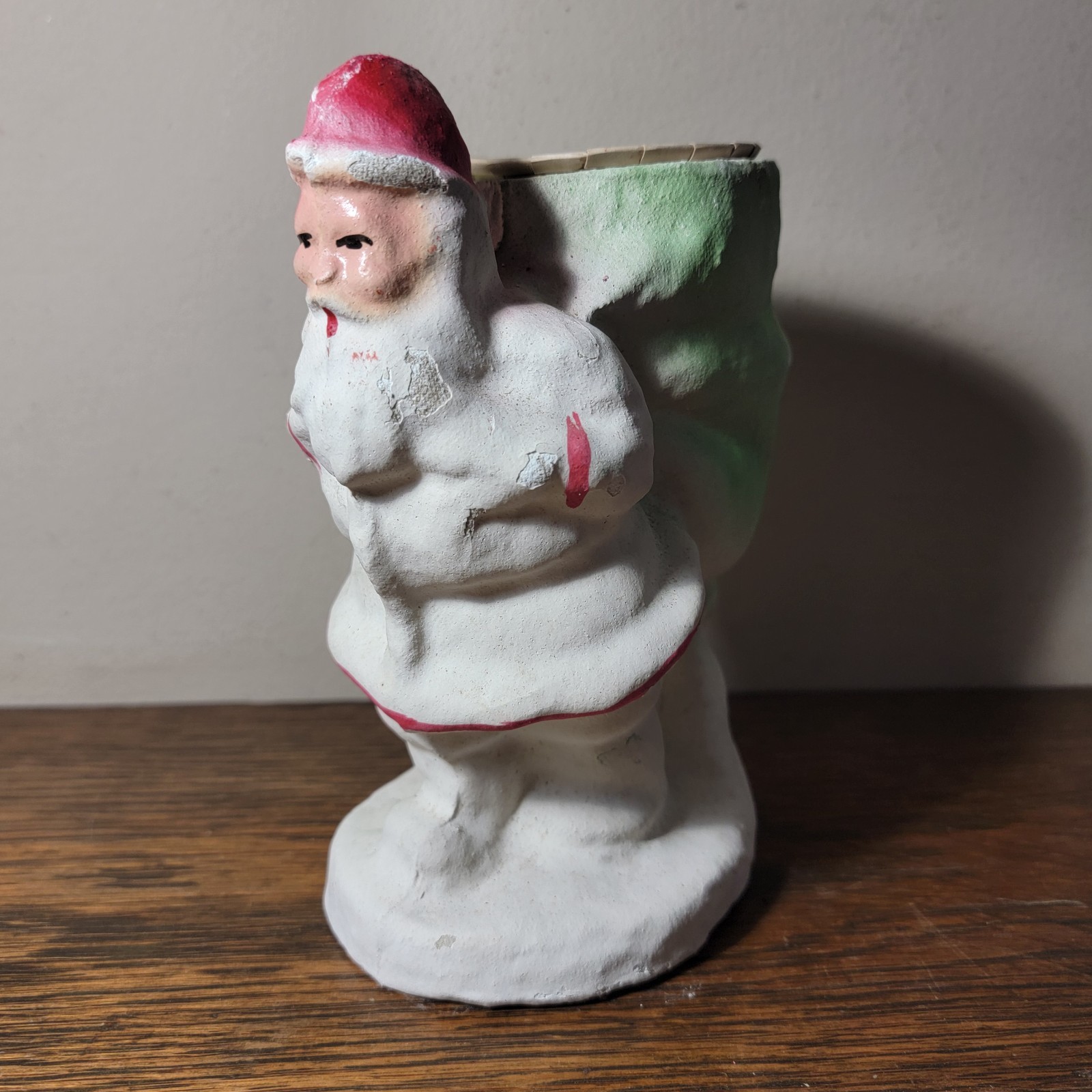 Vintage Christmas Santa Claus w Big Toy Sack Paper Mache Candy Container Vintage Christmas Santa Claus w Big Toy Sack Paper Mache Candy Container