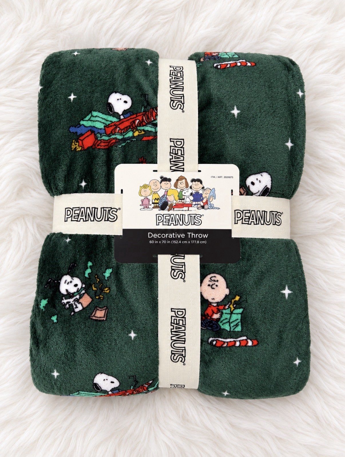 Christmas Winter Snoopy Peanuts Berkshire 60 x 70 In Throw Blanket Green NWT