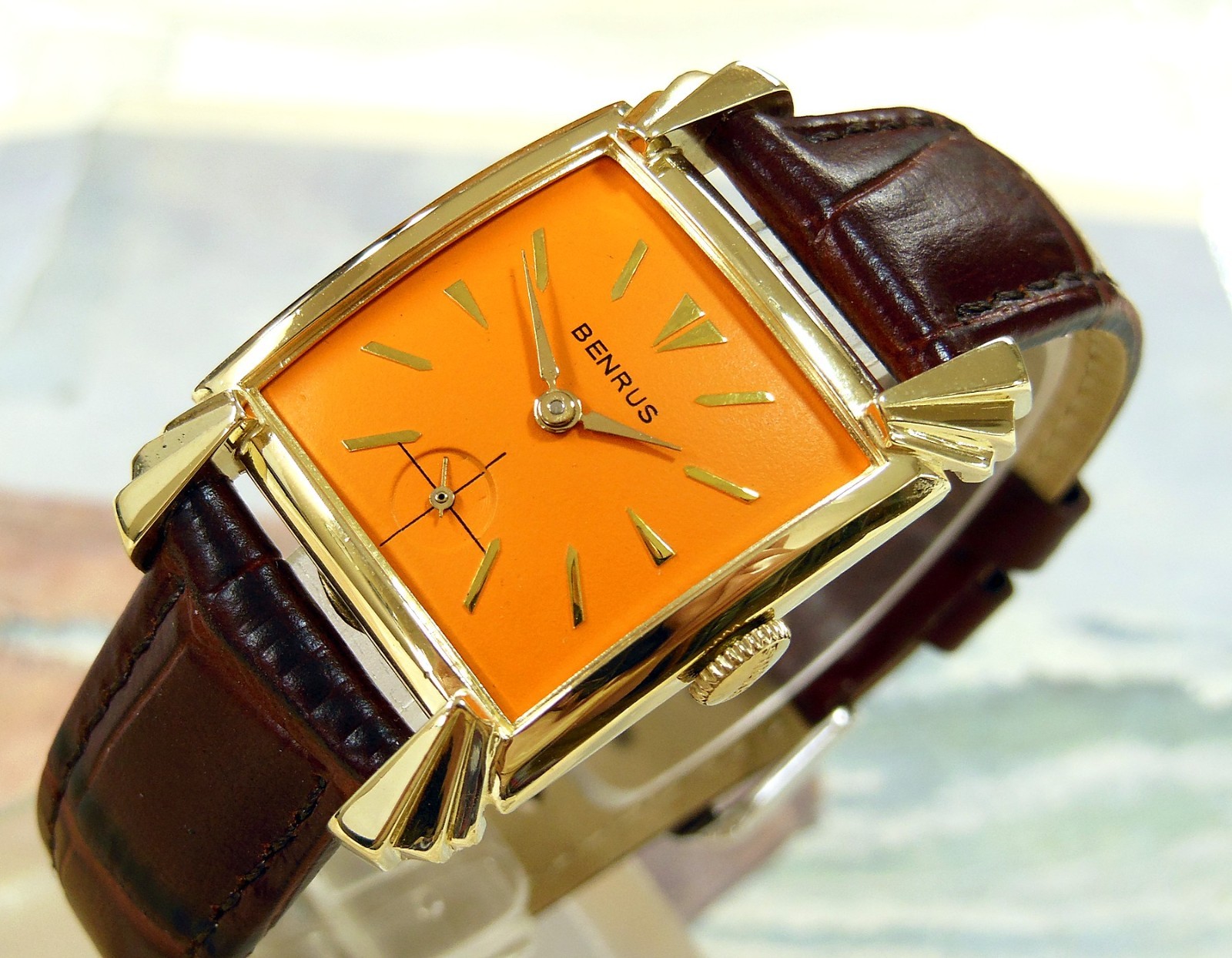 1950\'s Vintage BENRUS, CLAW LUGS, Stunning ORANGE Dial, Serviced & Warranty