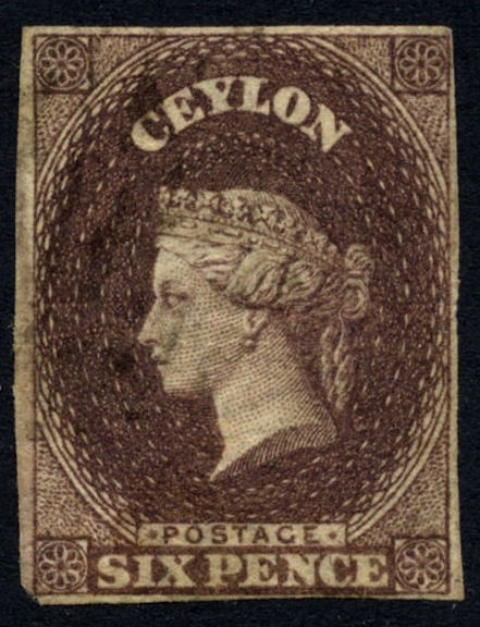 Ceylon 1857-9 6d deep-brown SG6b used Cat £1000 Ceylon 1857-9 6d deep-brown SG6b used Cat £1000