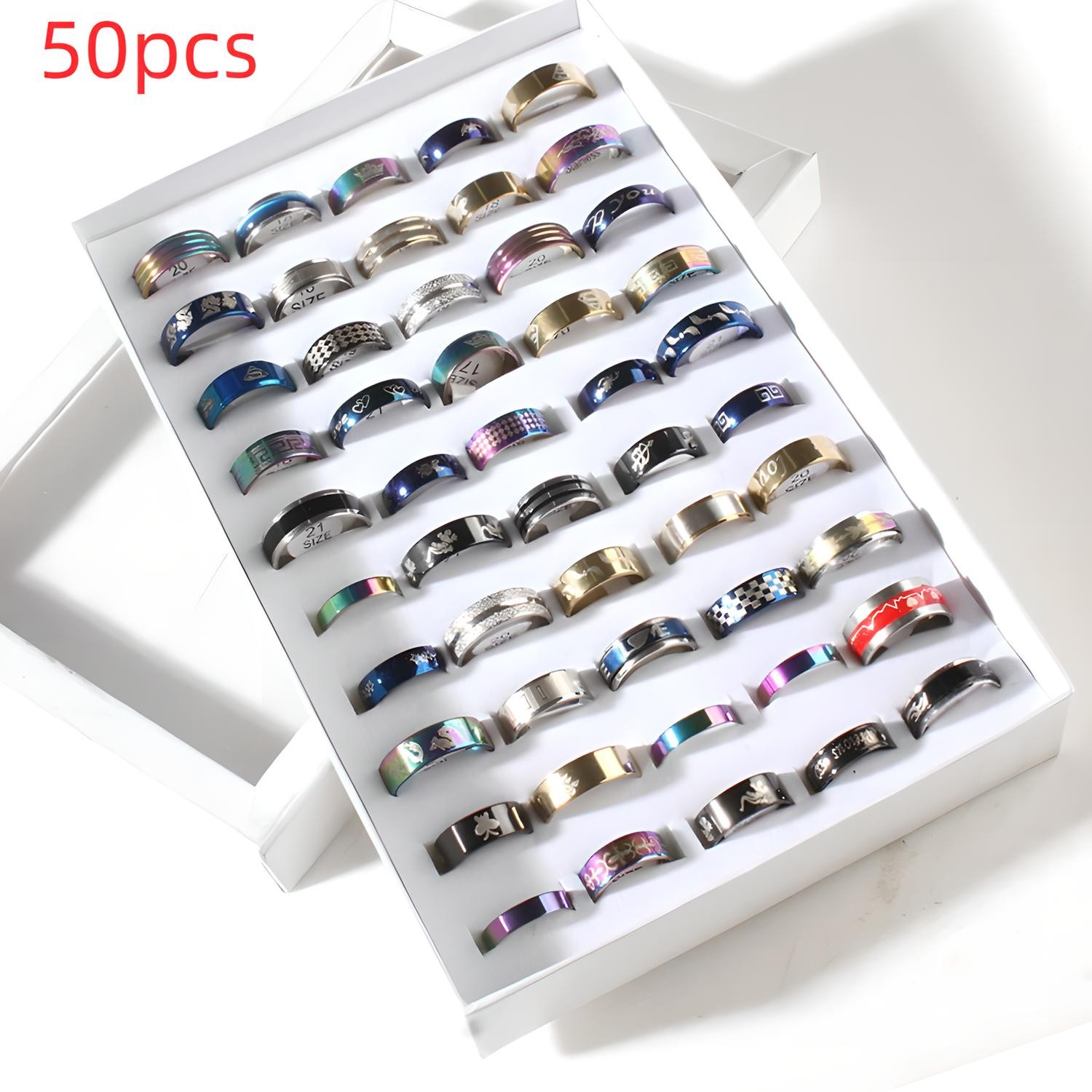NEW 50pcs Wholesale Bulk Lot Mixed Stainless Steel Rings Men\'s Women\'s Band Ring