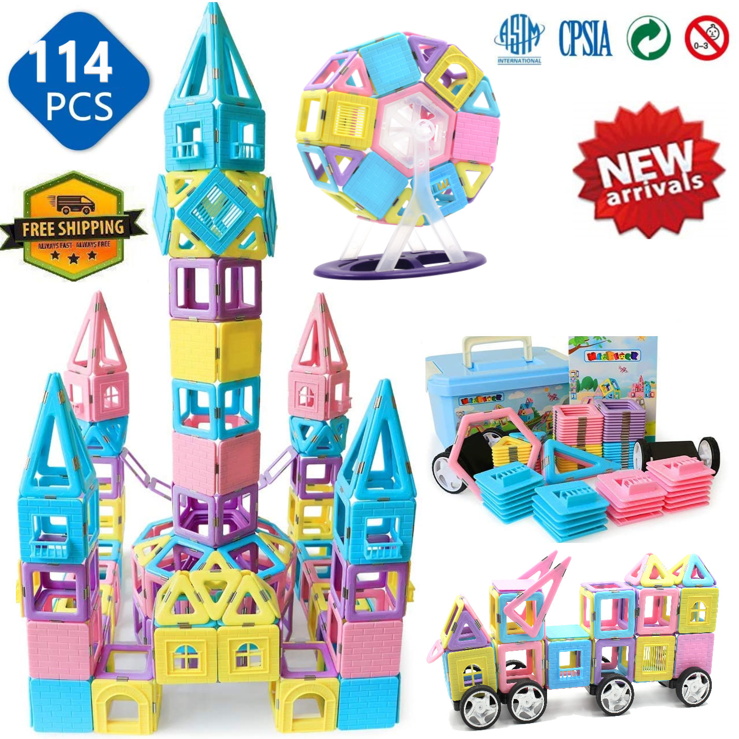 114 PCS Set Building Blocks Educational Stem Castle Cars  Toys for 5 yo girls