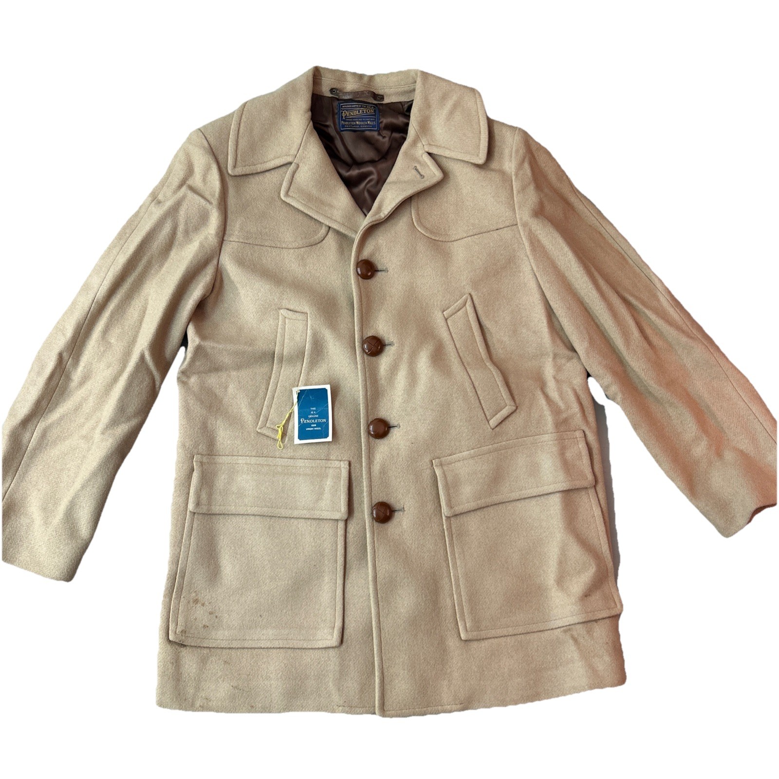 Vintage 1970s Pendleton 100% Virgin Wool Field Coat NOS Camel Tan 22” P2P