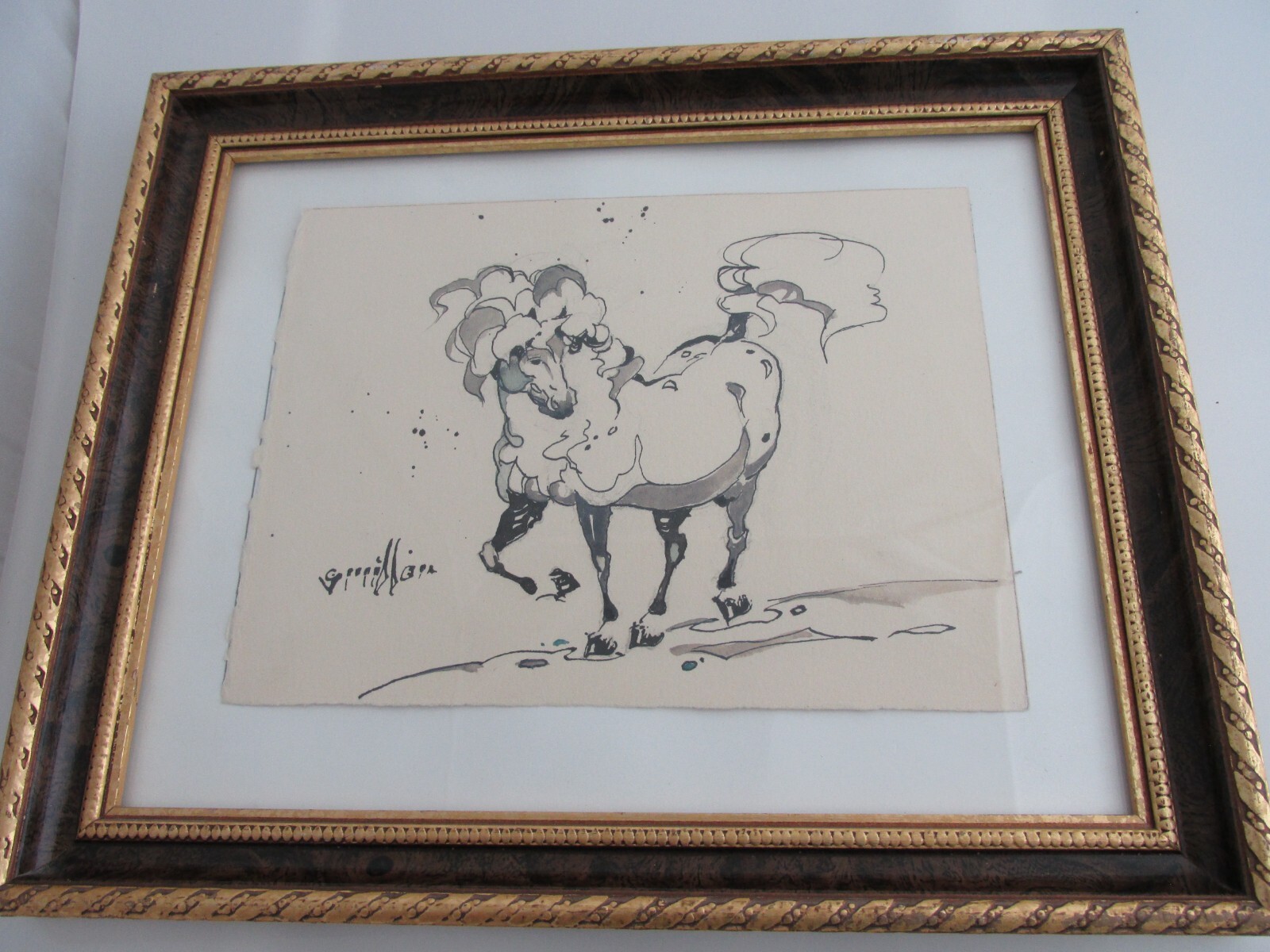 Carl V. Miller Original Pen & Ink Watercolor Wash Painting Horse Equestrian