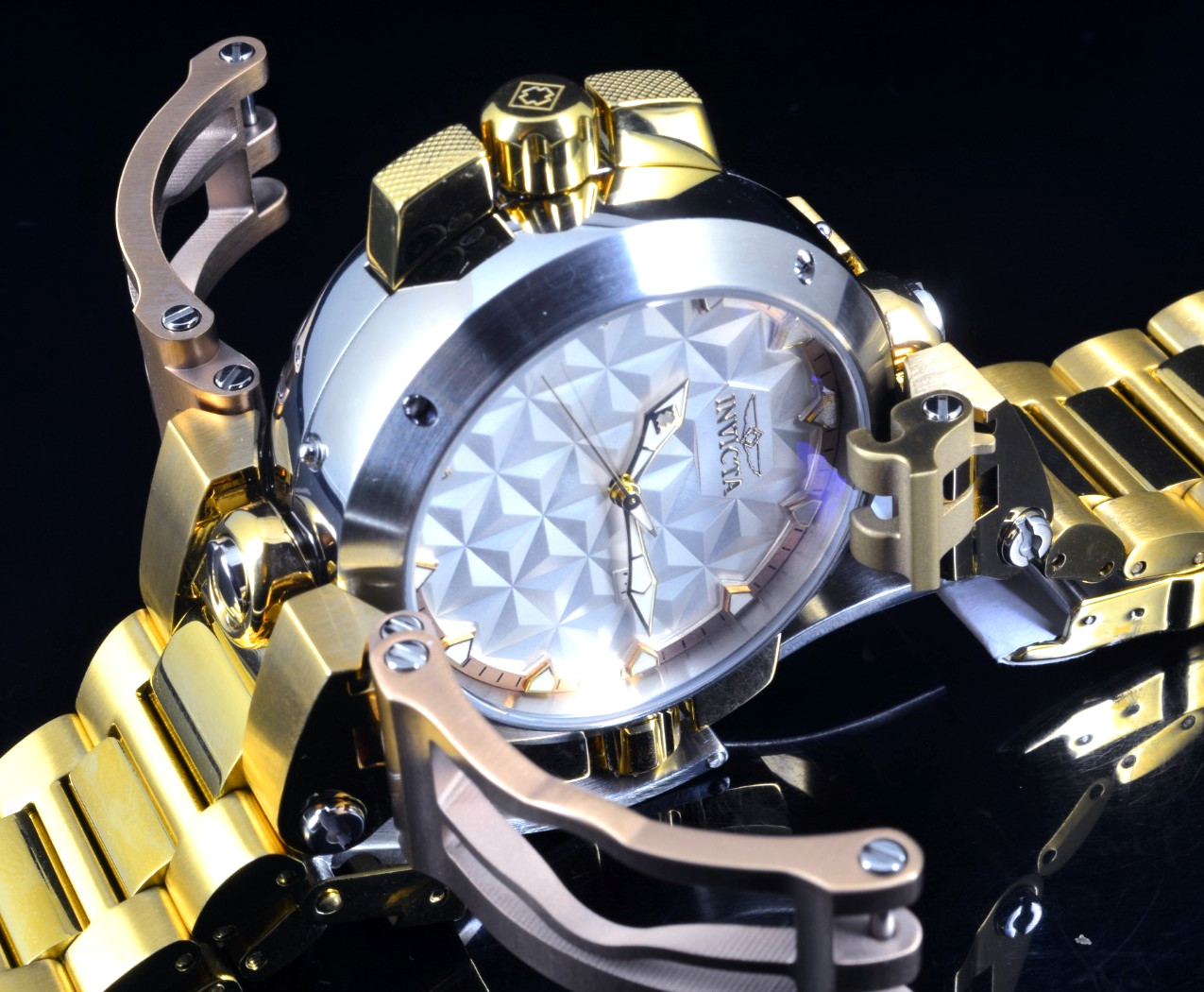 Invicta Reserve Transatlantic 53mm Quartz Black & White Dial Gold Bracelet Watch