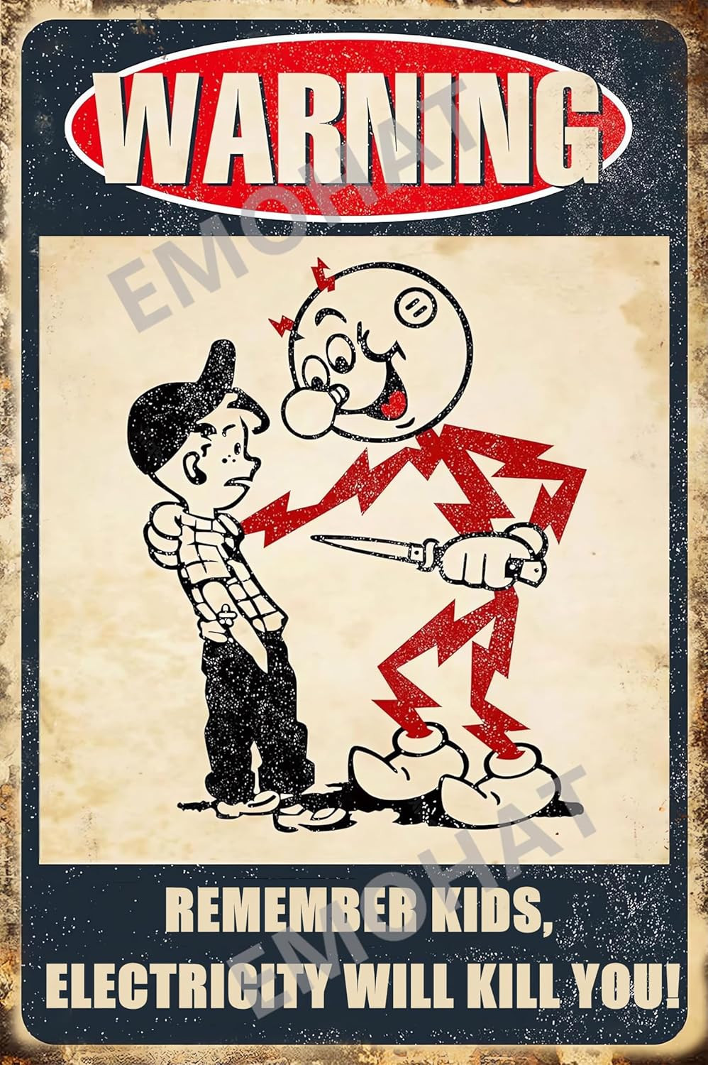 EMOHAT Warning Sign Remember Kids Electricity Will Kill You Metal Tin Sign Vinta