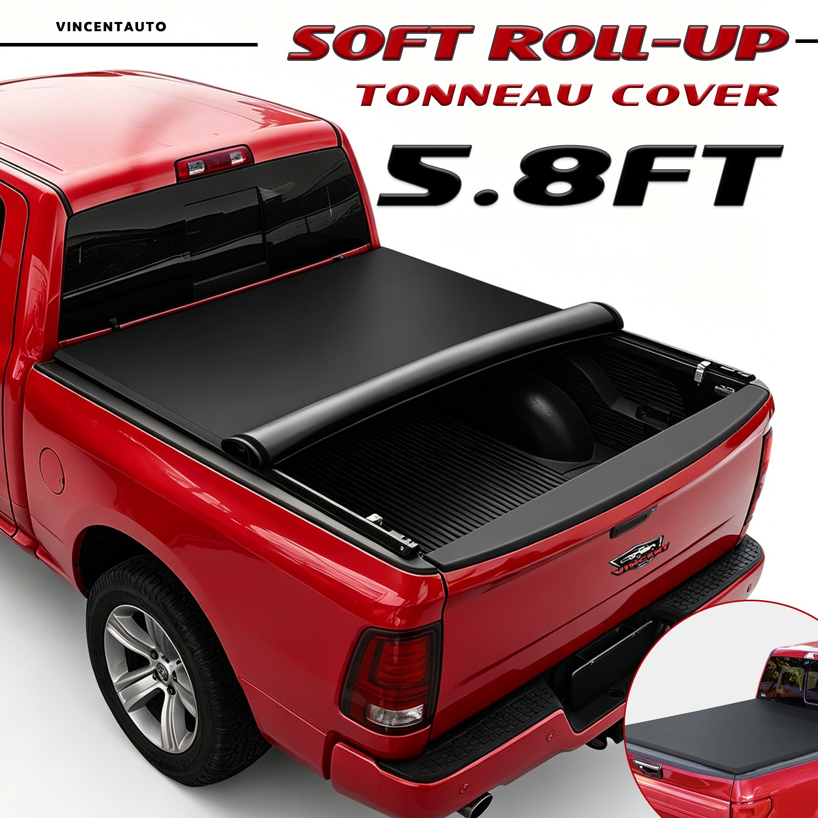 Soft Roll-up Tonneau Cover FOR 07-18 Silverado/ Sierra 1500 5.8FT Truck Bed BLK