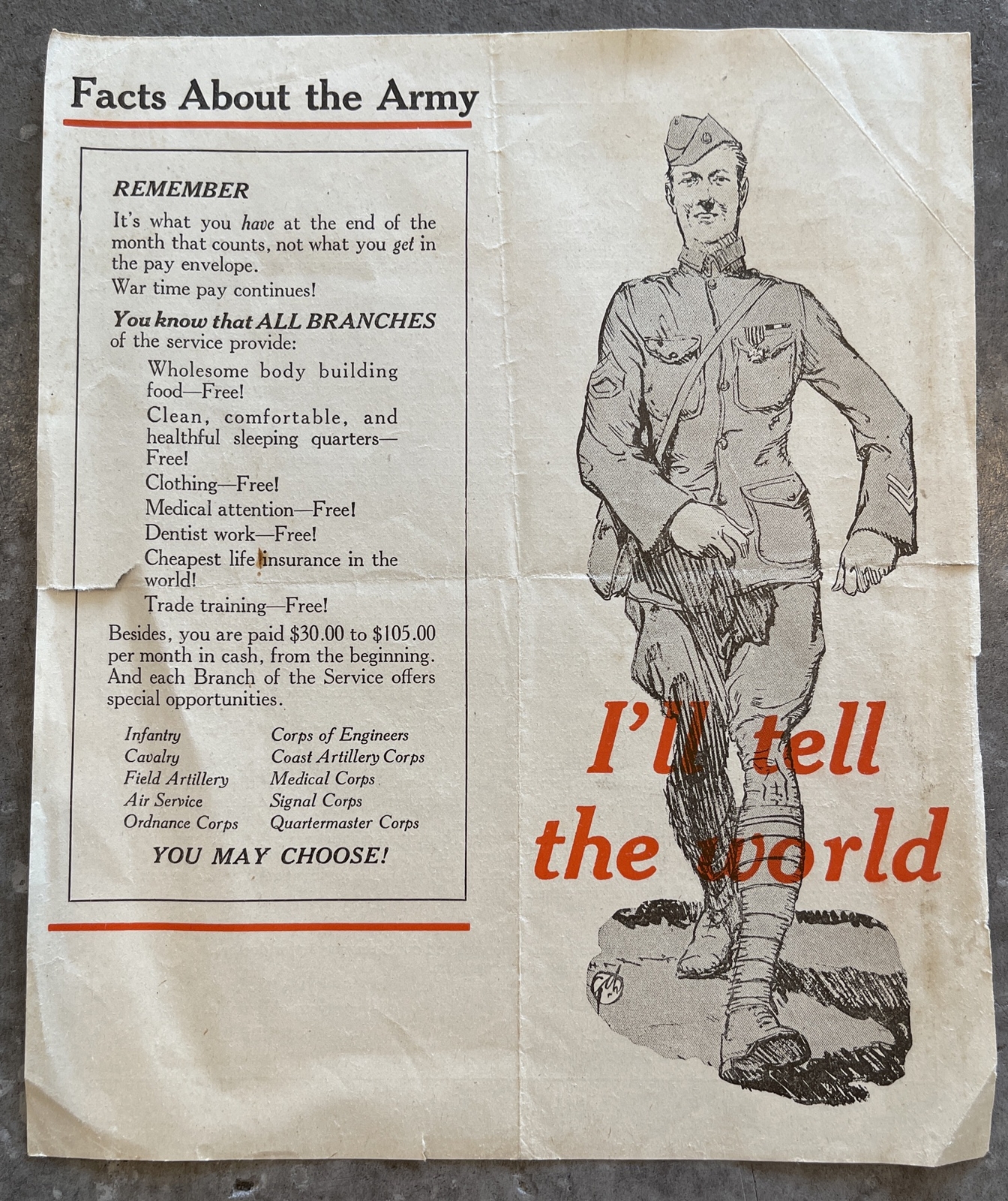 Original 1919 Post World War I Flyer About Continuing Employment in Army