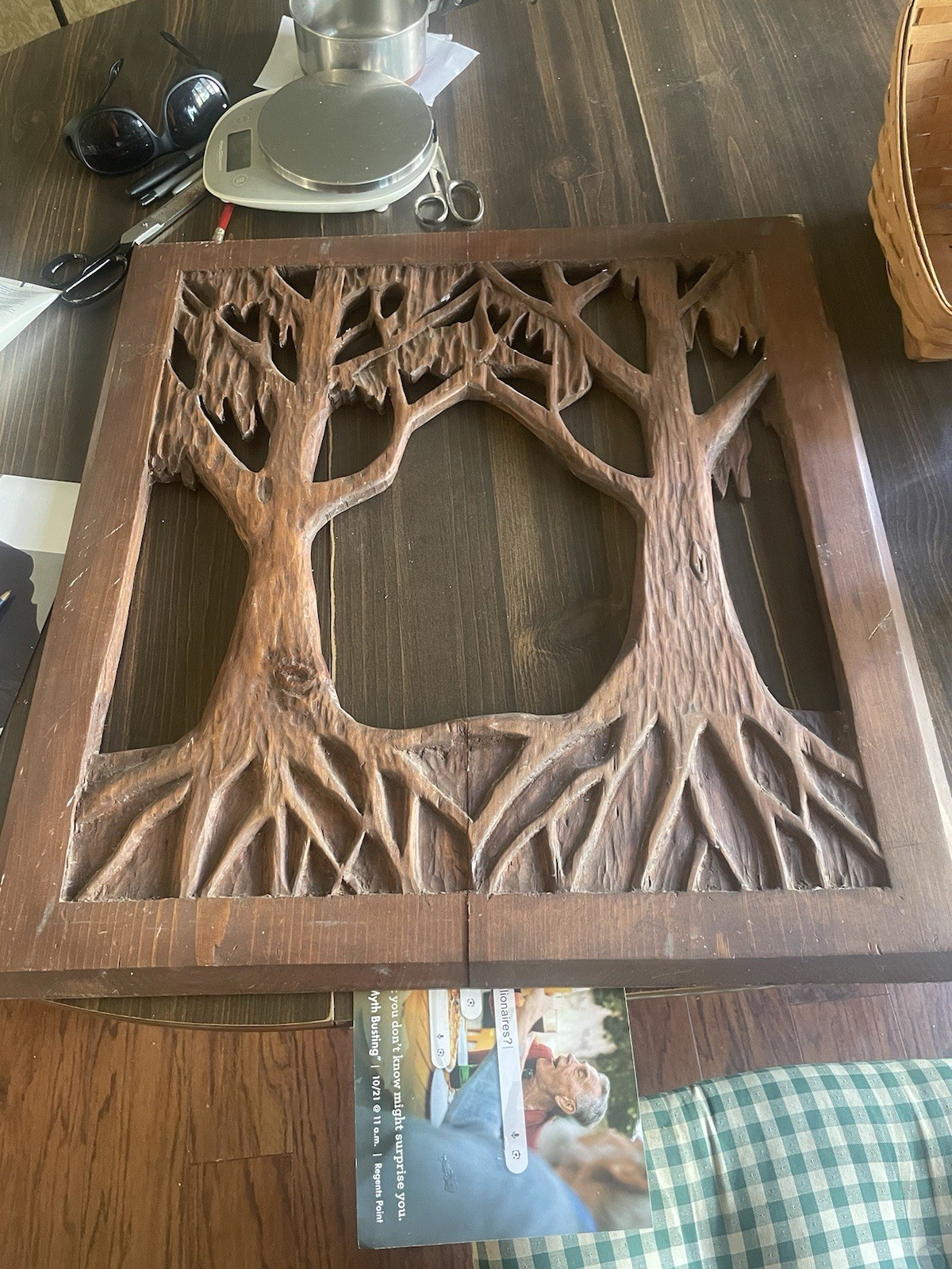 Vintage Hand-Carved Wooden  Trees 3d– Rustic Vintage Wall Art 24 X 22 “