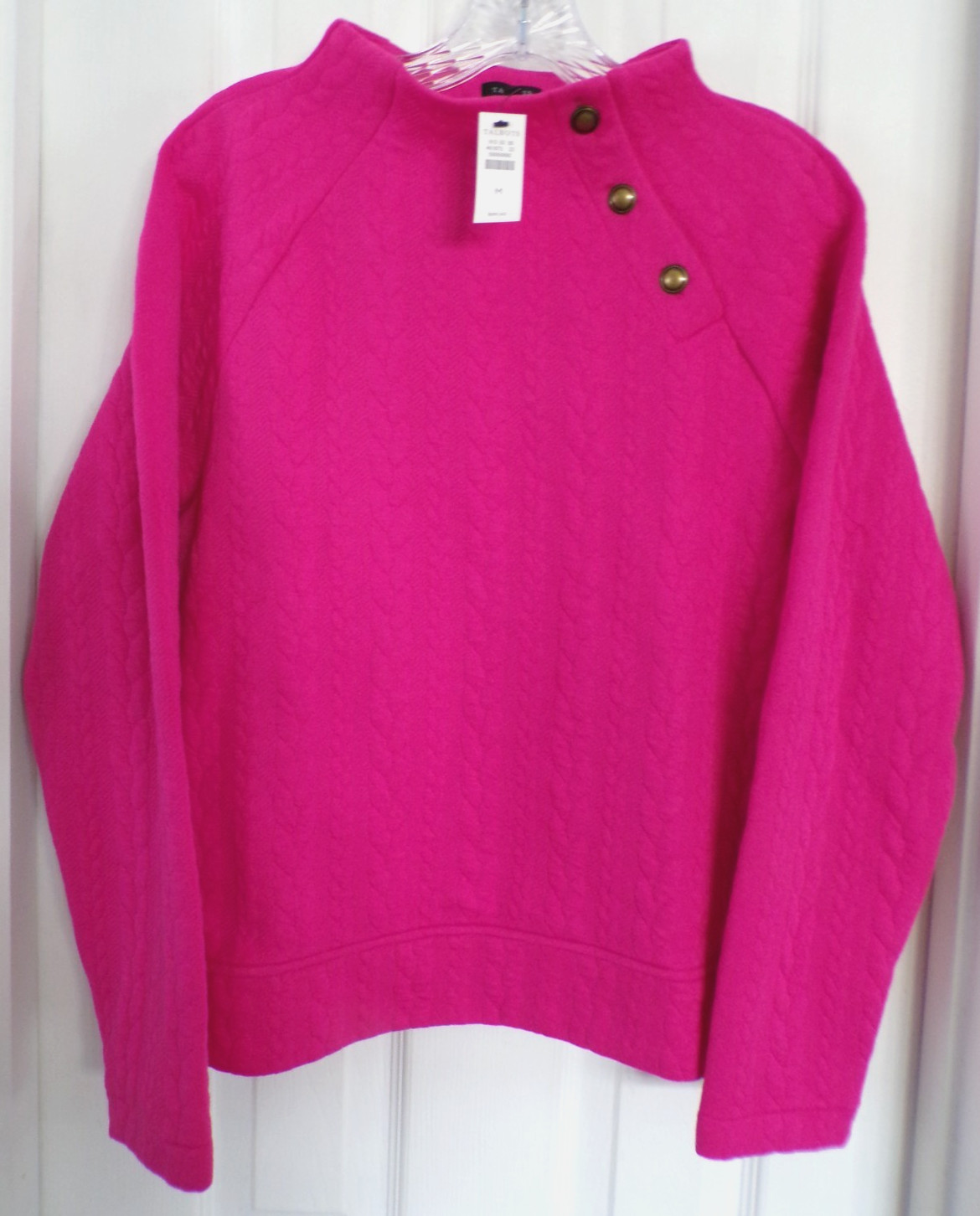 NWT NEW FALL TALBOTS MEDIUM CABLE KNIT BUTTON SHOULDER SWEATSHIRT PINK $89.50
