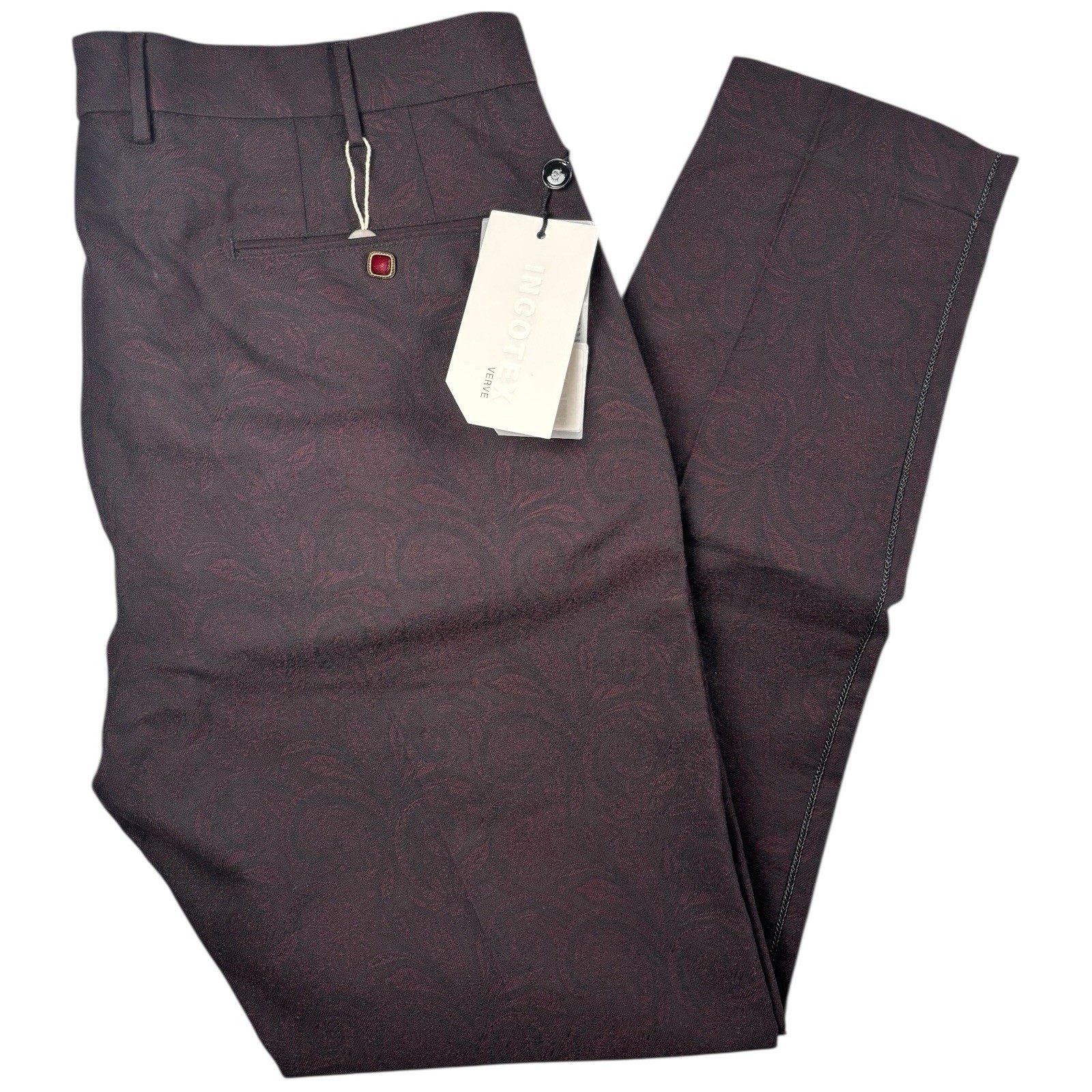 INCOTEX Mens Brown Red Pattern Trousers- Size 40\