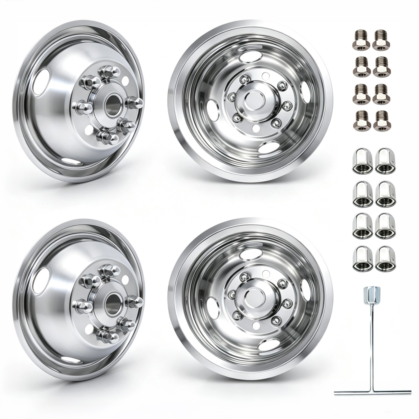 For 2008-2025 Ford E350 E450 16'' Stainless Steel Dual Wheel Simulators Covers