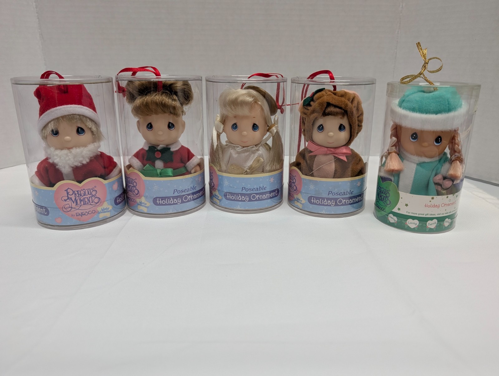 Vintage Precious Moments Enesco Poseable Vinyl Christmas Ornament Doll Lot of 5