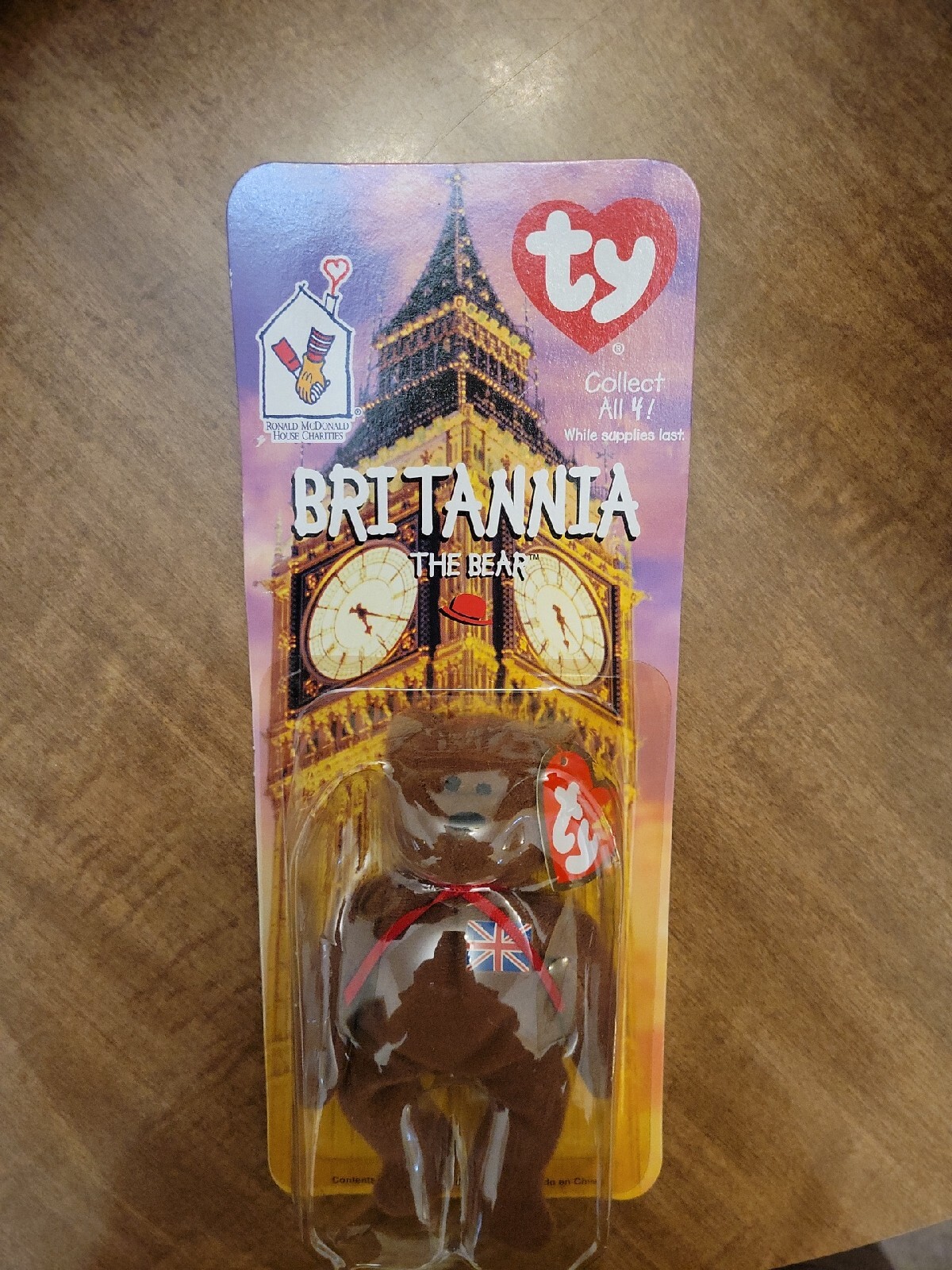 TY BRITANNIA Bear 1999 McDonalds Beanie Baby w/ Rare Tag Errors (1993/Oakbrook)