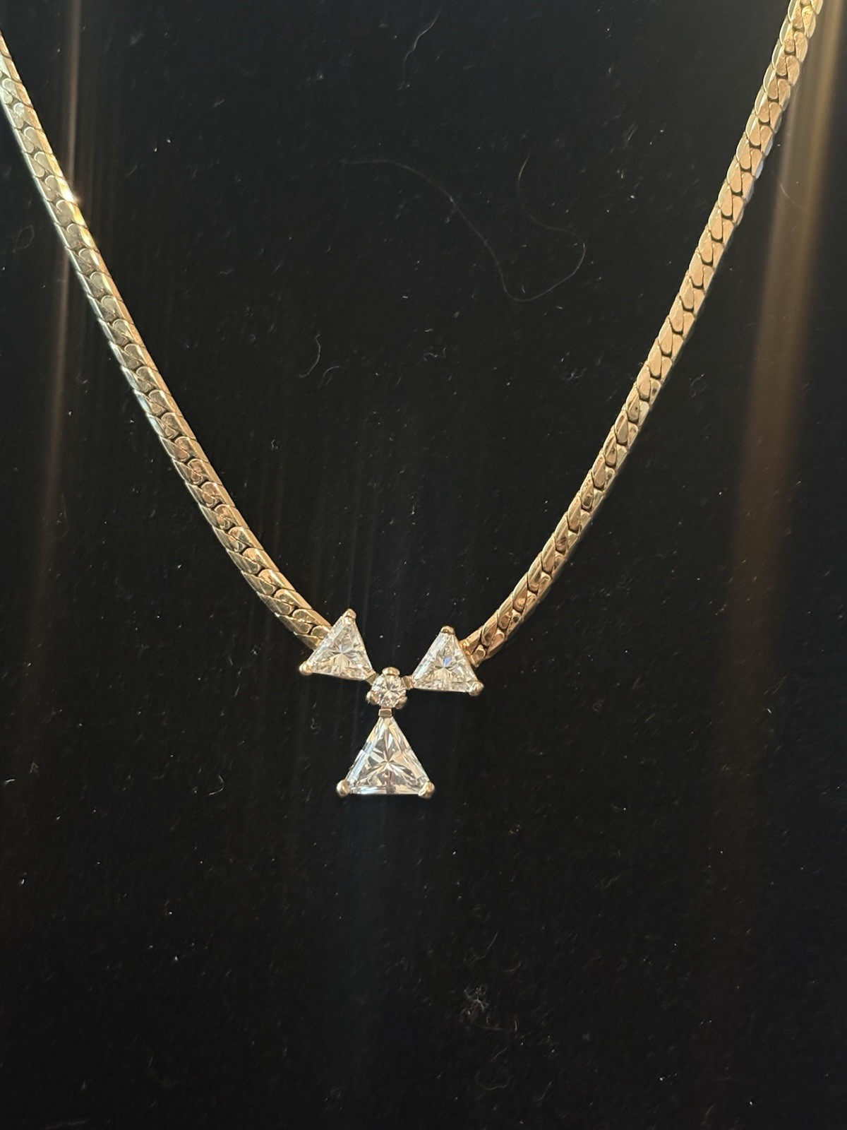 Vintage PANETTA Signed Gold Tone & Geometric Rhinestone Pendant Necklace