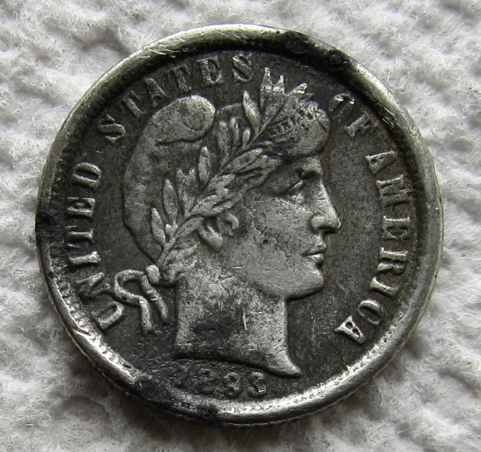 1893-O Barber Silver Dime Rare Key Date XF Bold Liberty Heavy Damage Bent