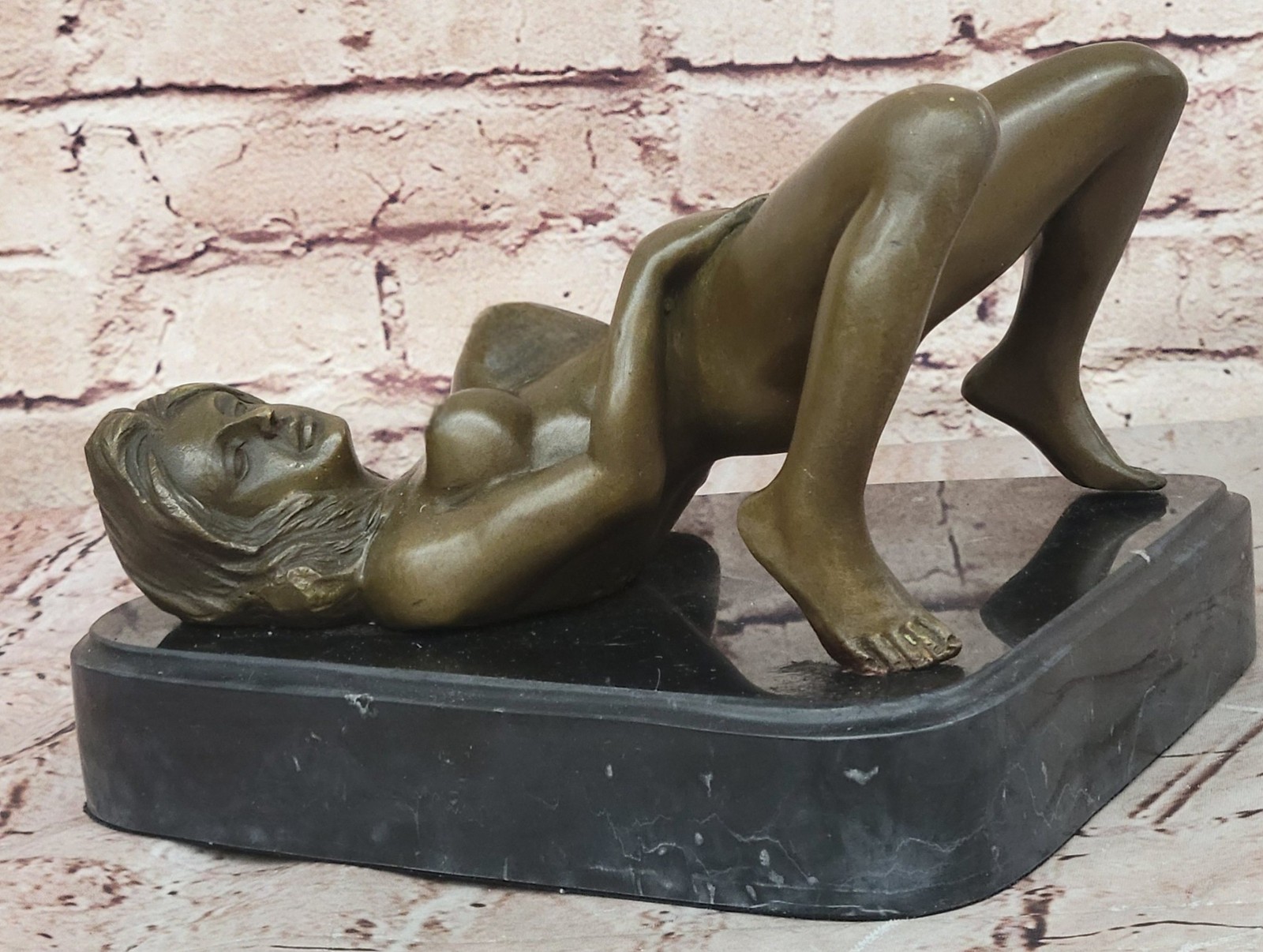 Hand Made Genuine Bronze Nude Naked Woman Squatting Sculpture Figurine Artwork